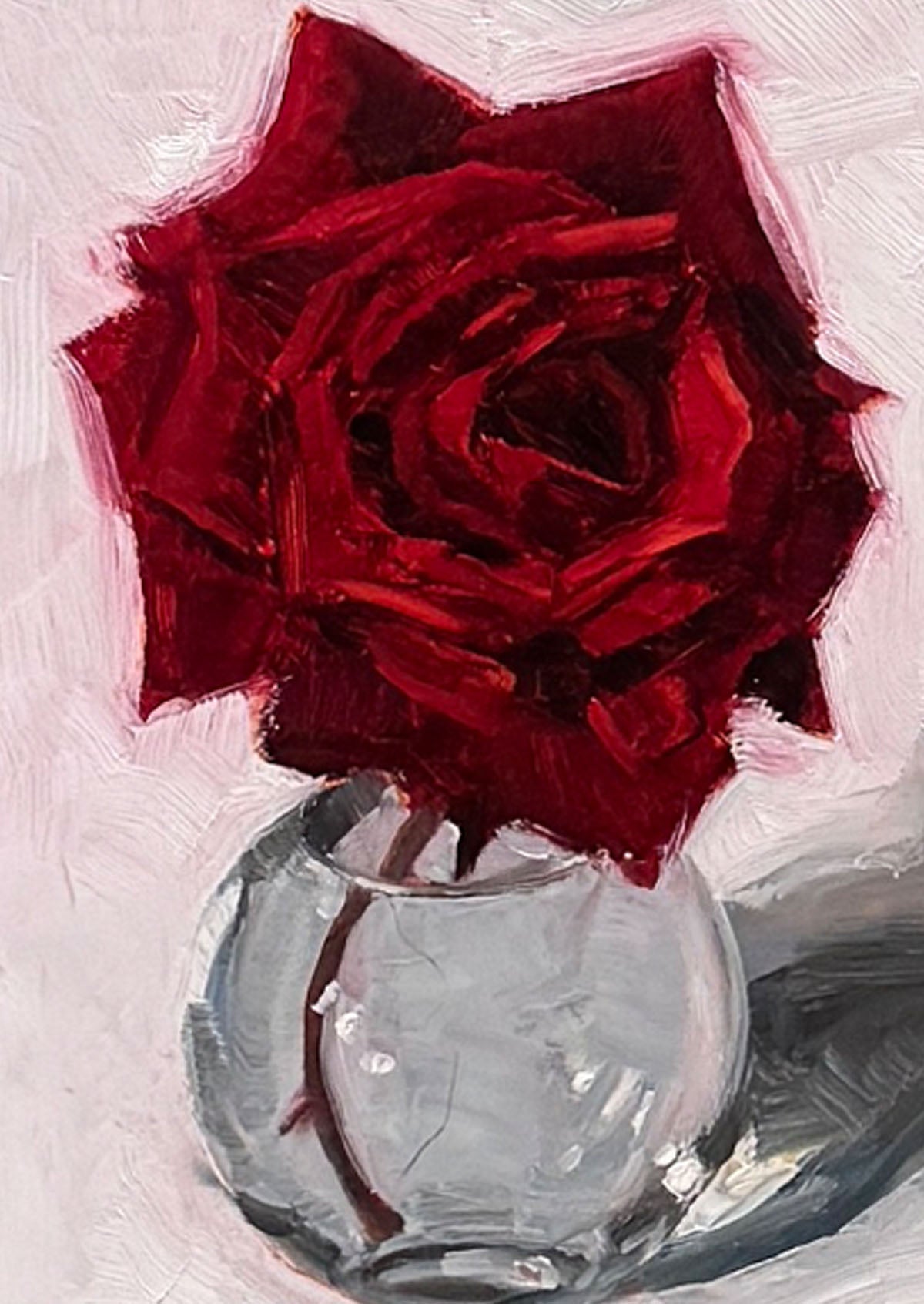 Red Rose Globe Vase Oil Painting On Panel Mounted | 7"x5"
