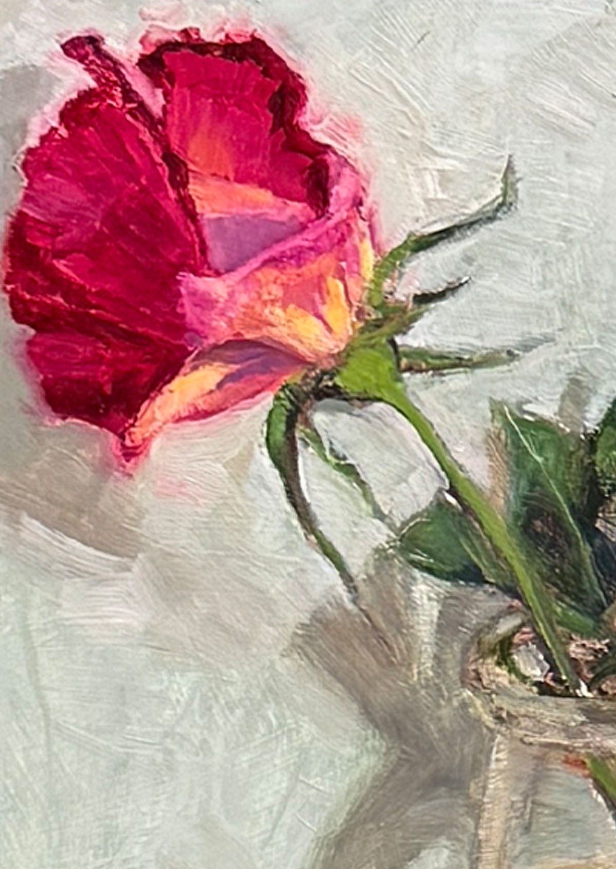 Red-Tip Rose 2 Oil Painting On Panel Mounted | 8"x6"