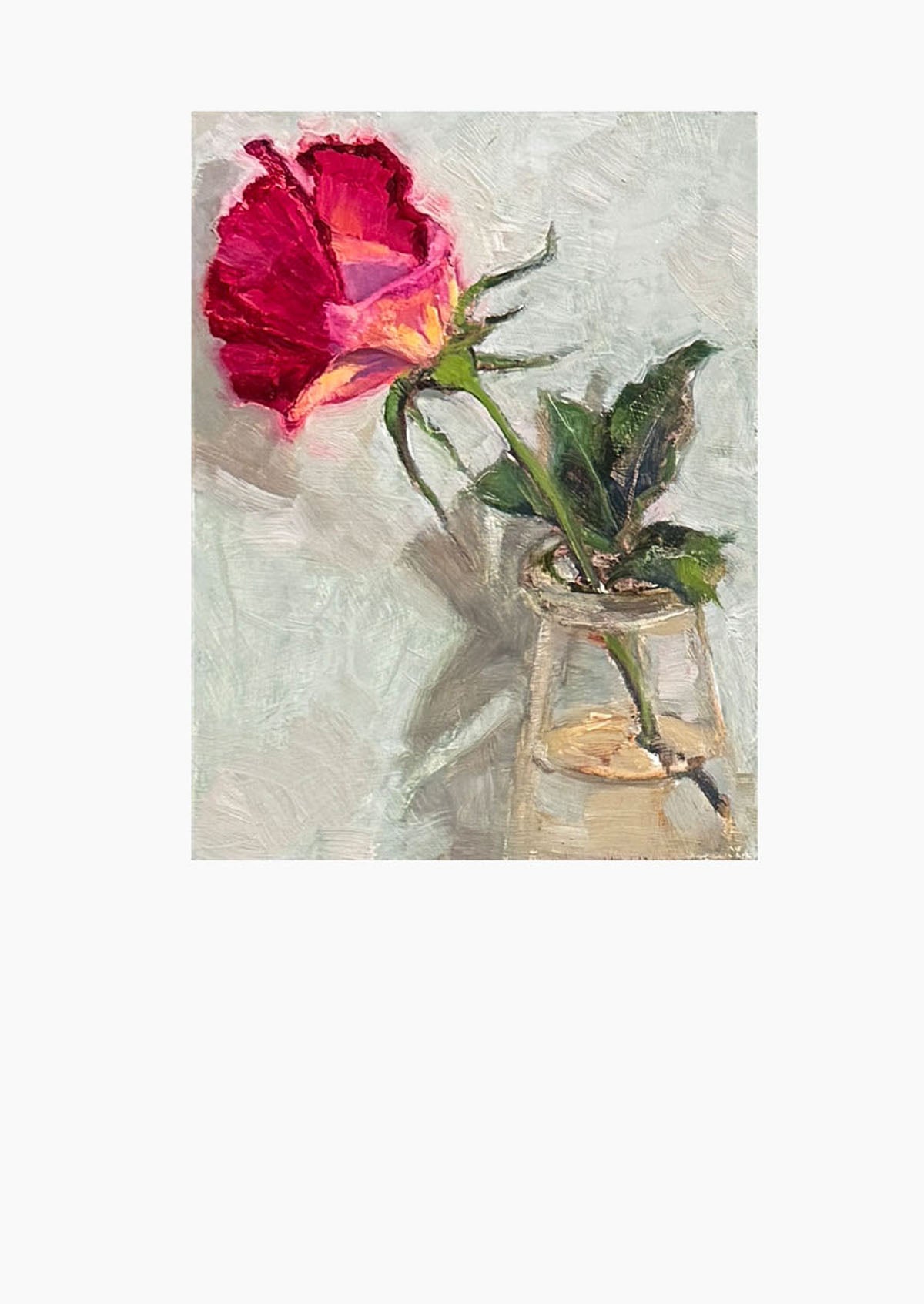Red-Tip Rose 2 Oil Painting On Panel Mounted | 8"x6"