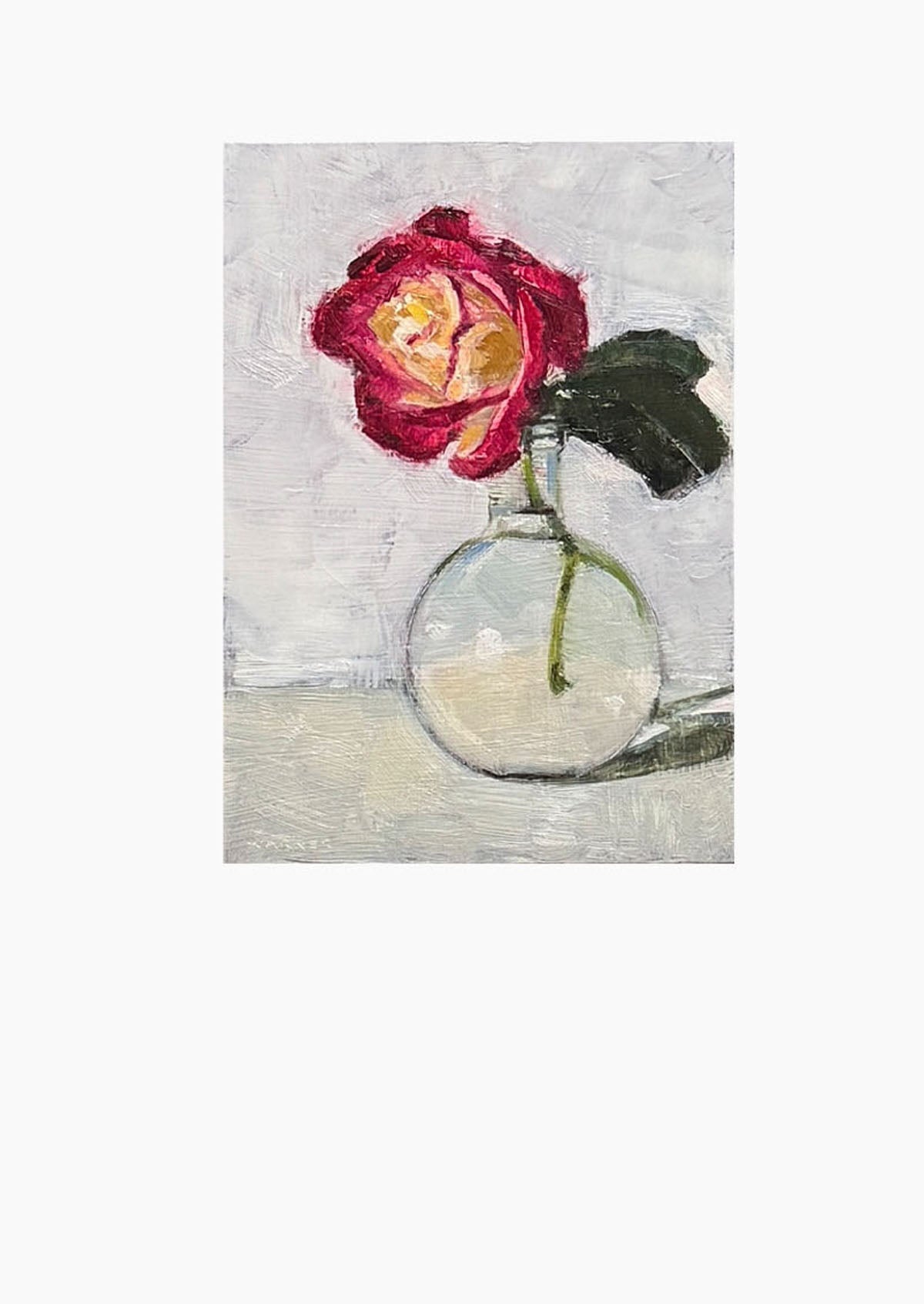 Red-Tip Rose Globe Vase Oil Painting On Panel Mounted | 7"x5"