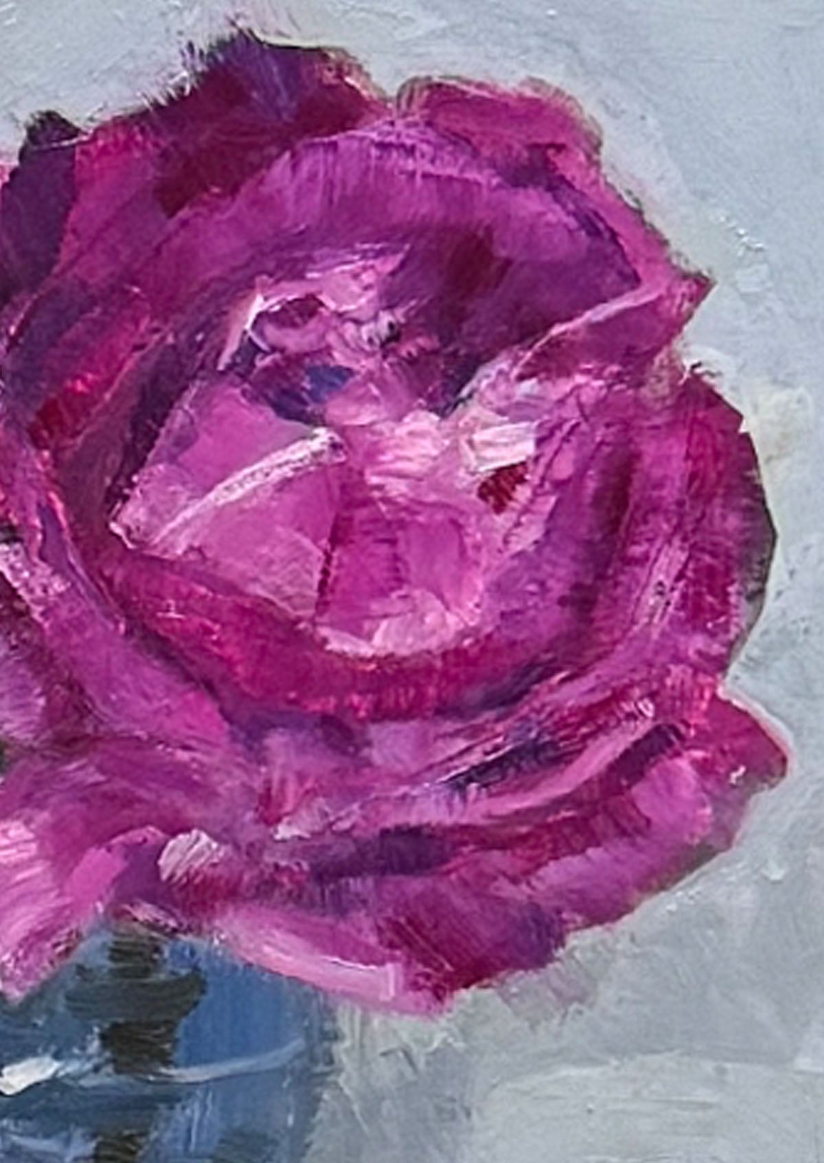 Red-Violet Rose Blue Vase Vase Oil Painting On Panel Mounted | 8"x6"
