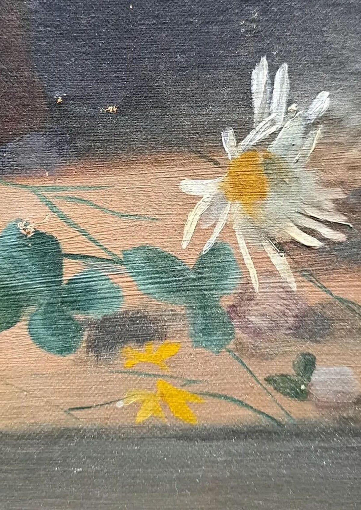 Original Antique Daisies Flower Basket Oil Painting | 26.4" x 33"