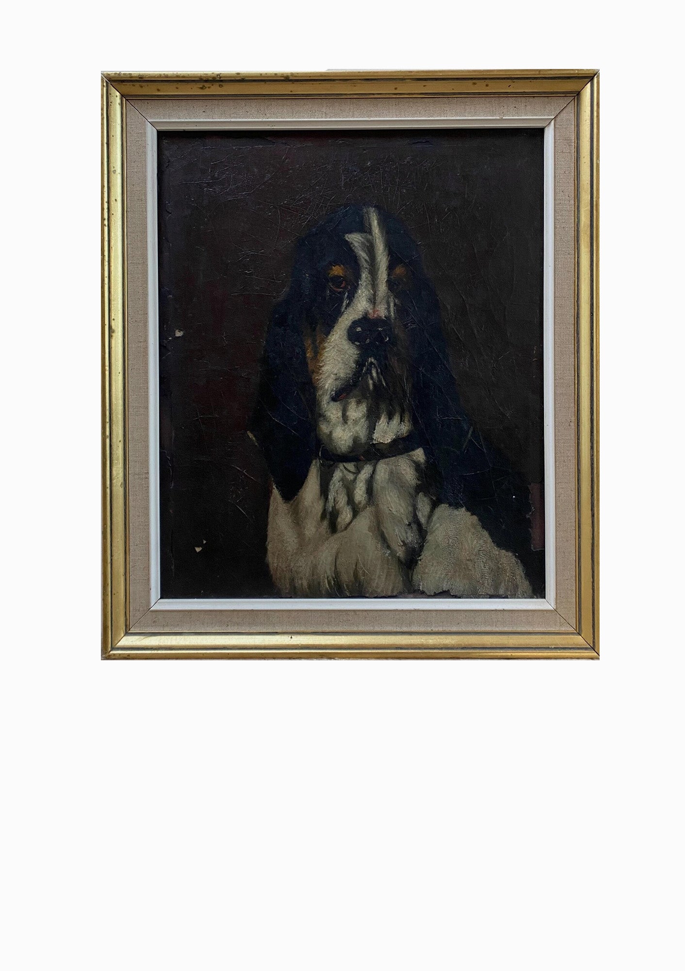 Original Antique Dutch Basset Hound Oil Painting Framed | 18" x 21"