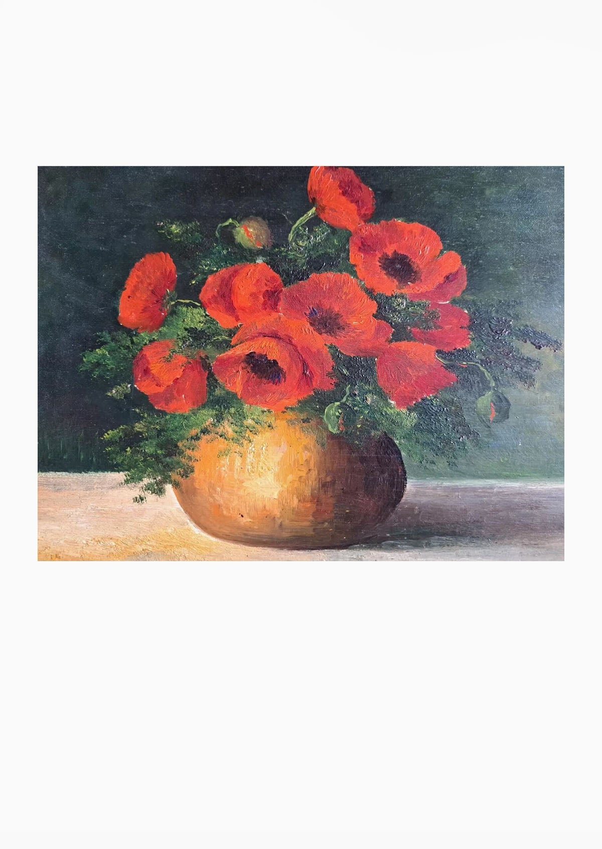 Original Antique Poppies Oil Painting | 15.7" x 19.7"