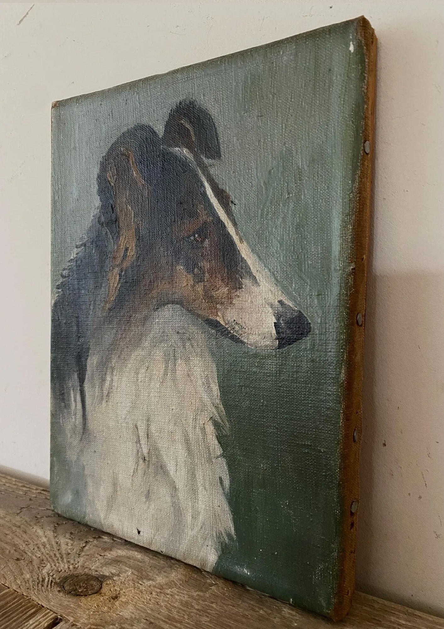 Original Antique Rough Collie Oil Painting | 7.25" x 9.5"