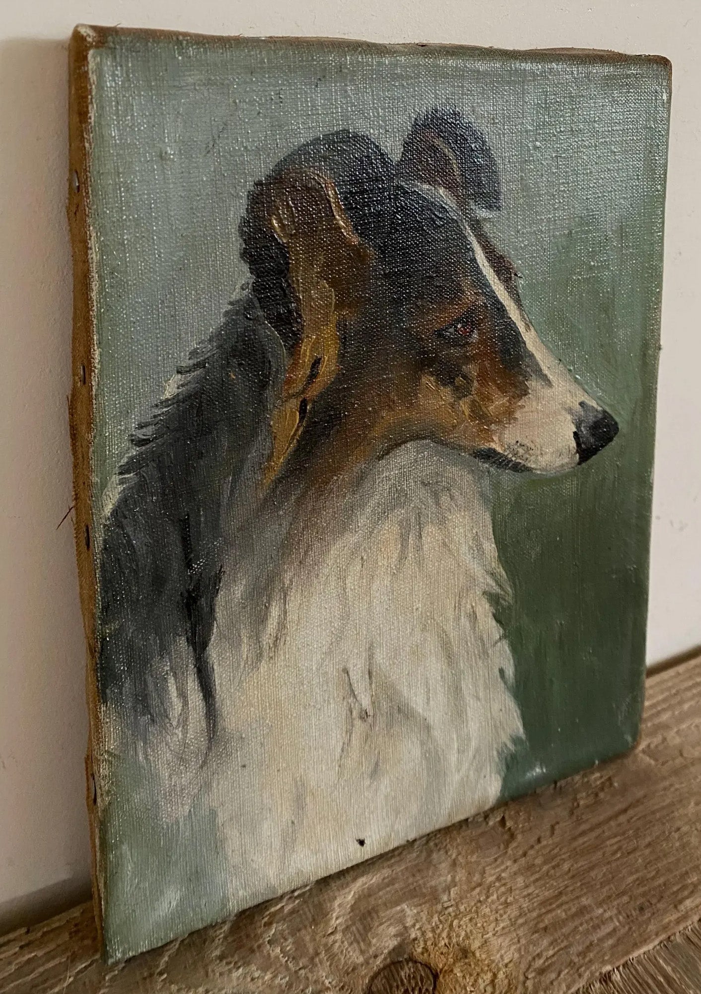 Original Antique Rough Collie Oil Painting | 7.25" x 9.5"
