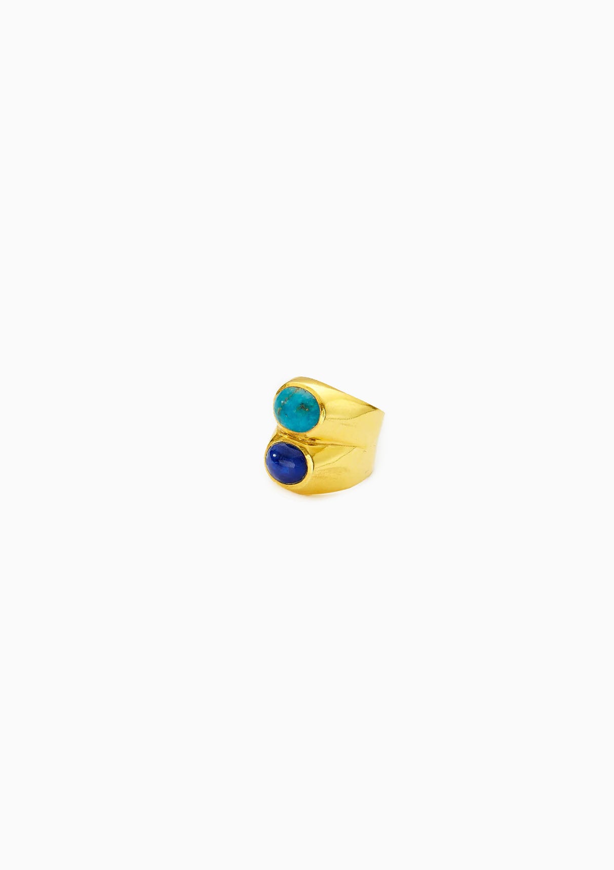 18kt Gold Vermeil PSTM Afghanistan Linked in Love Alpha Double Ring | Lapis Turquoise