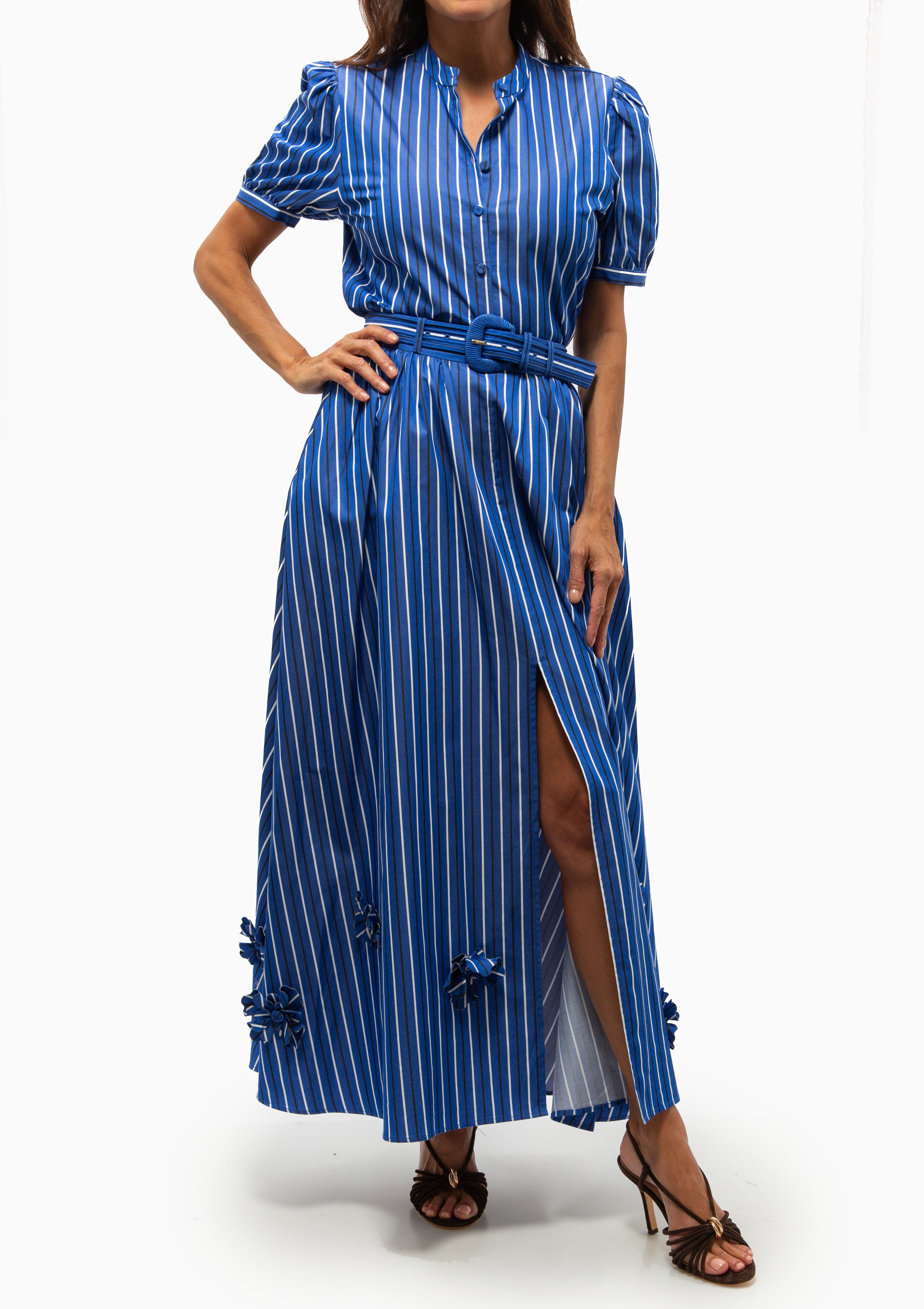 Judi Skirt | Azure Stripe Embroidery