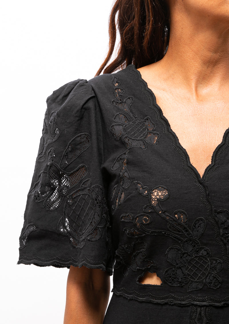 Baylin Lace Puff Sleeve Dress | Black