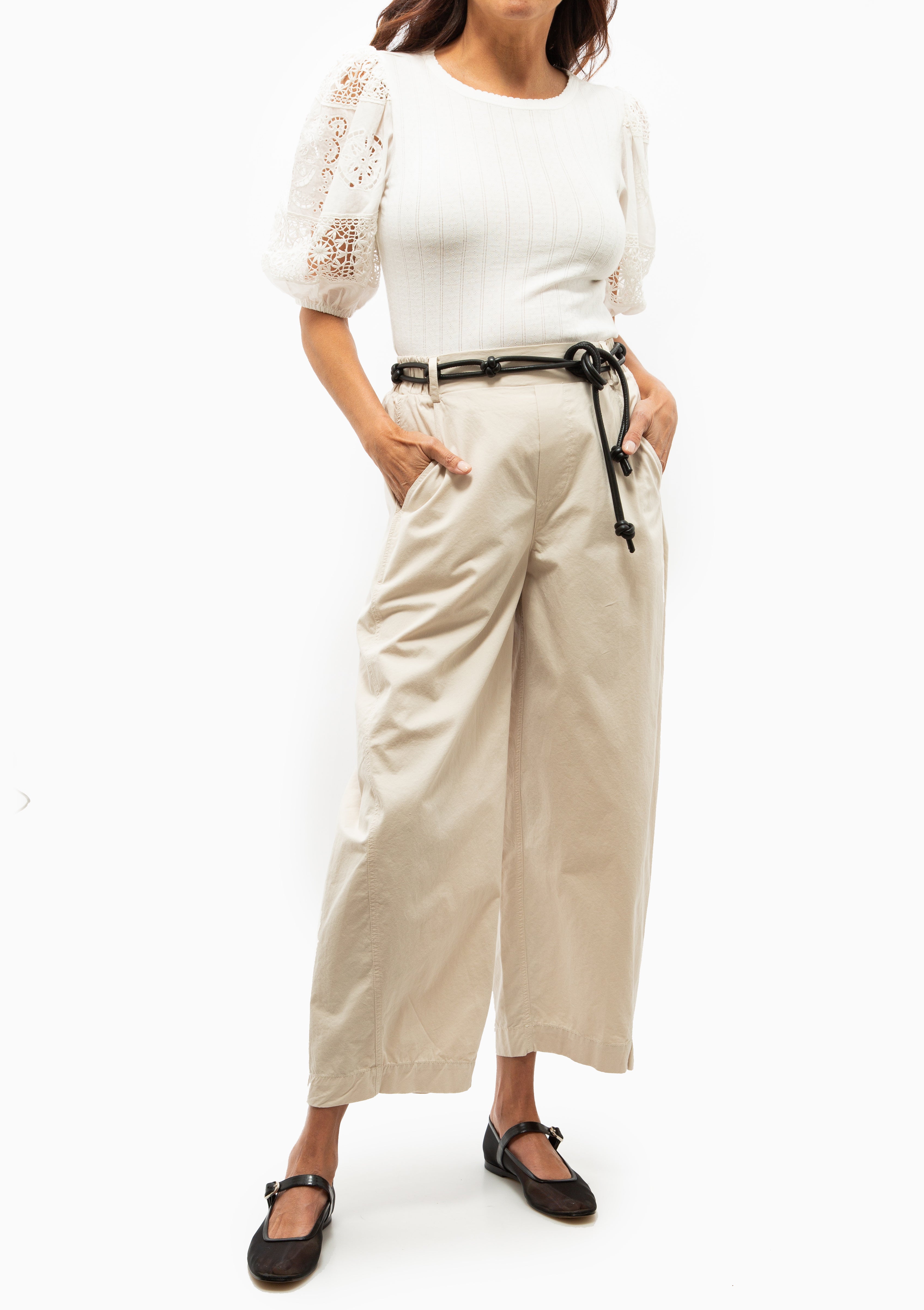 Dahlia Eyelet Combo Sleeve Tee | Pearl