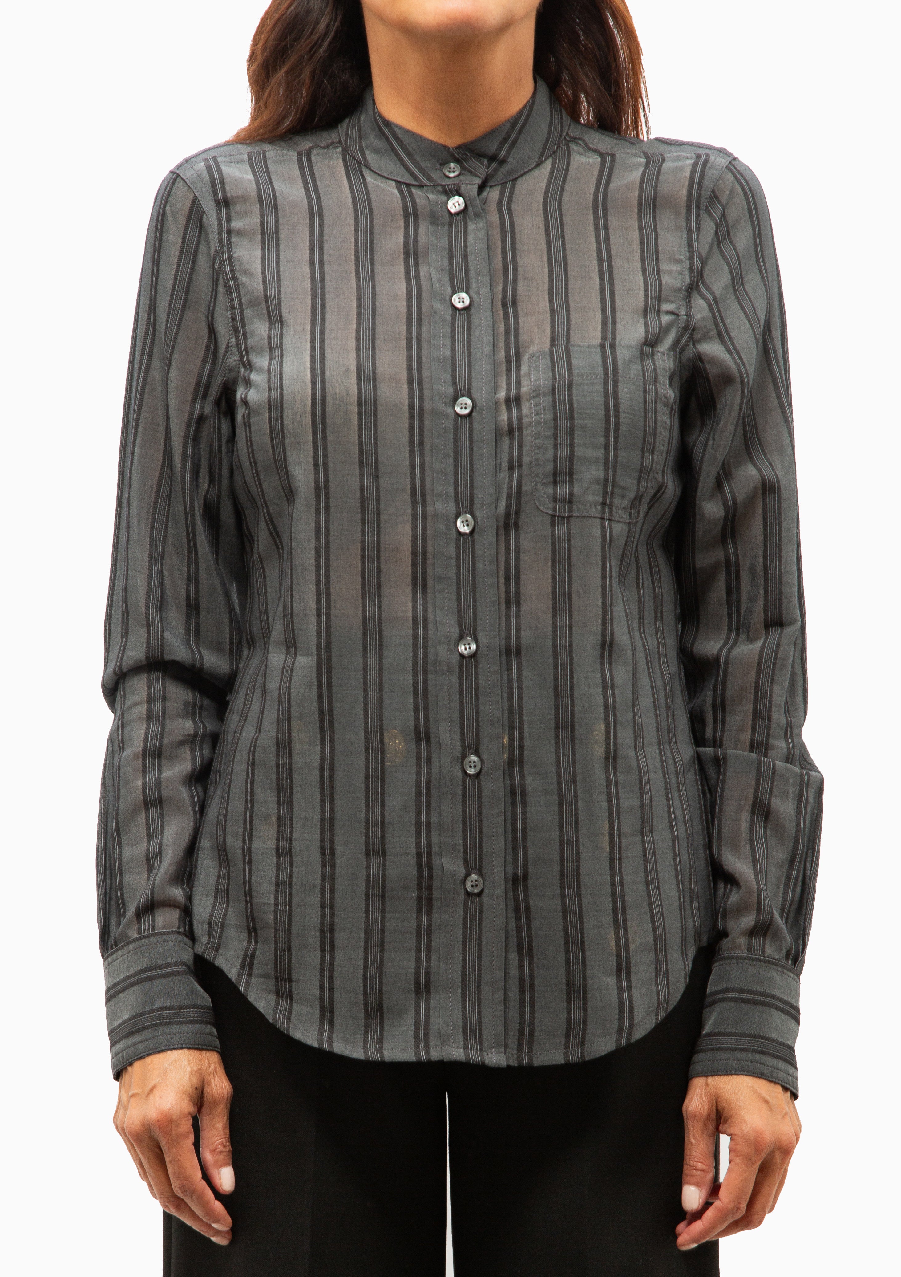 Band-Collar Shirt | Smoke Stripe