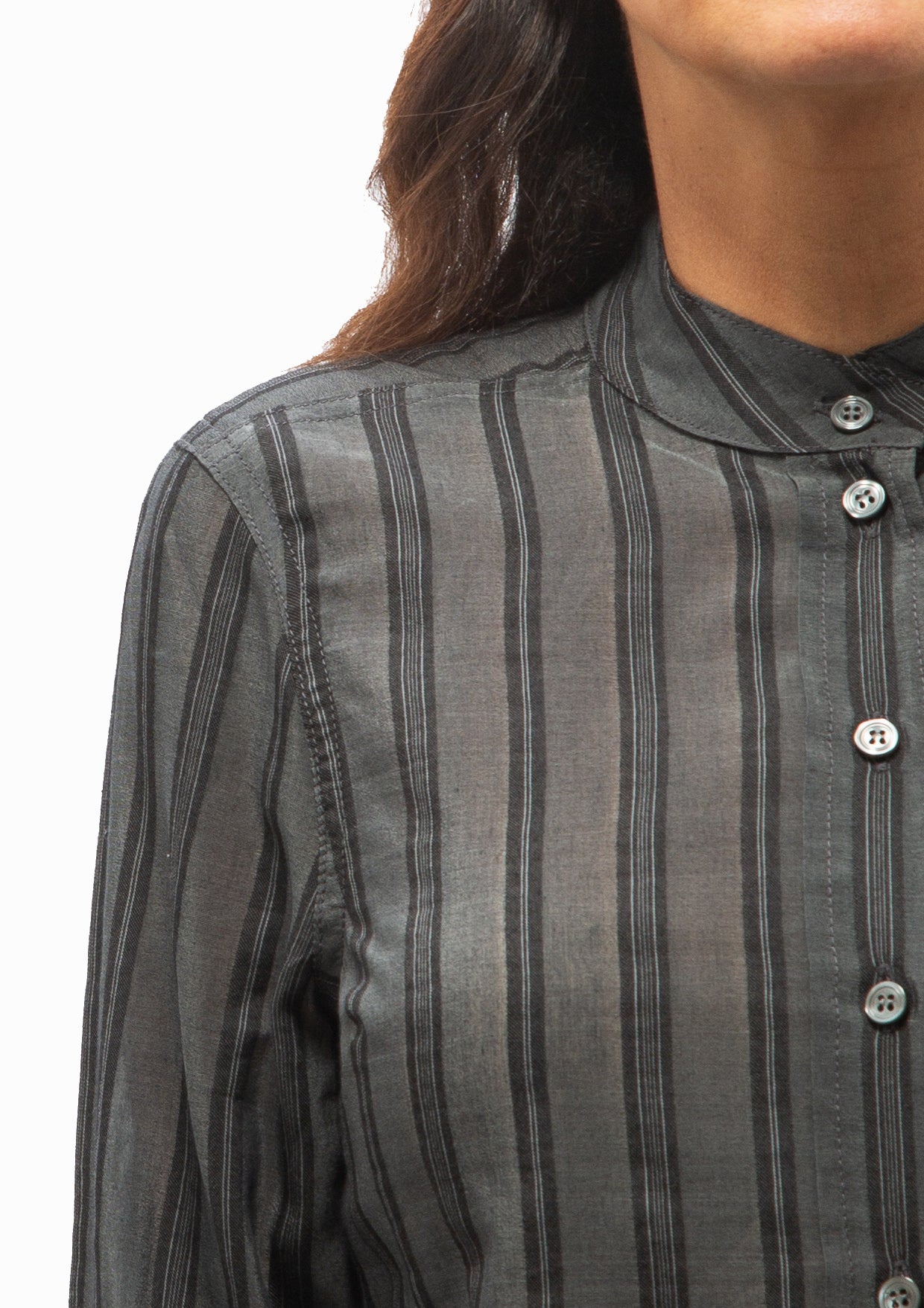 Band-Collar Shirt | Smoke Stripe