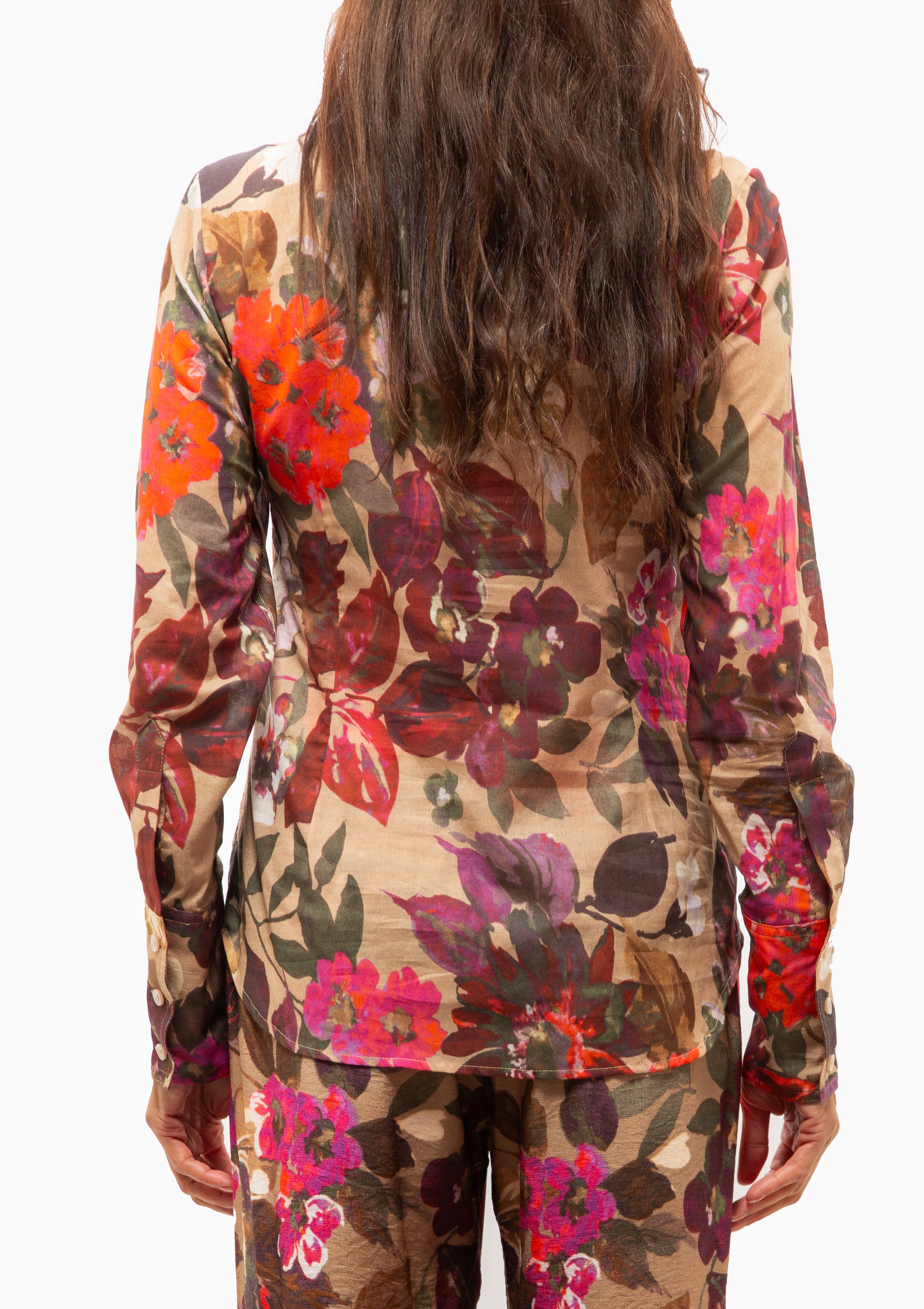 Point Collar Shirt | Tan Floral