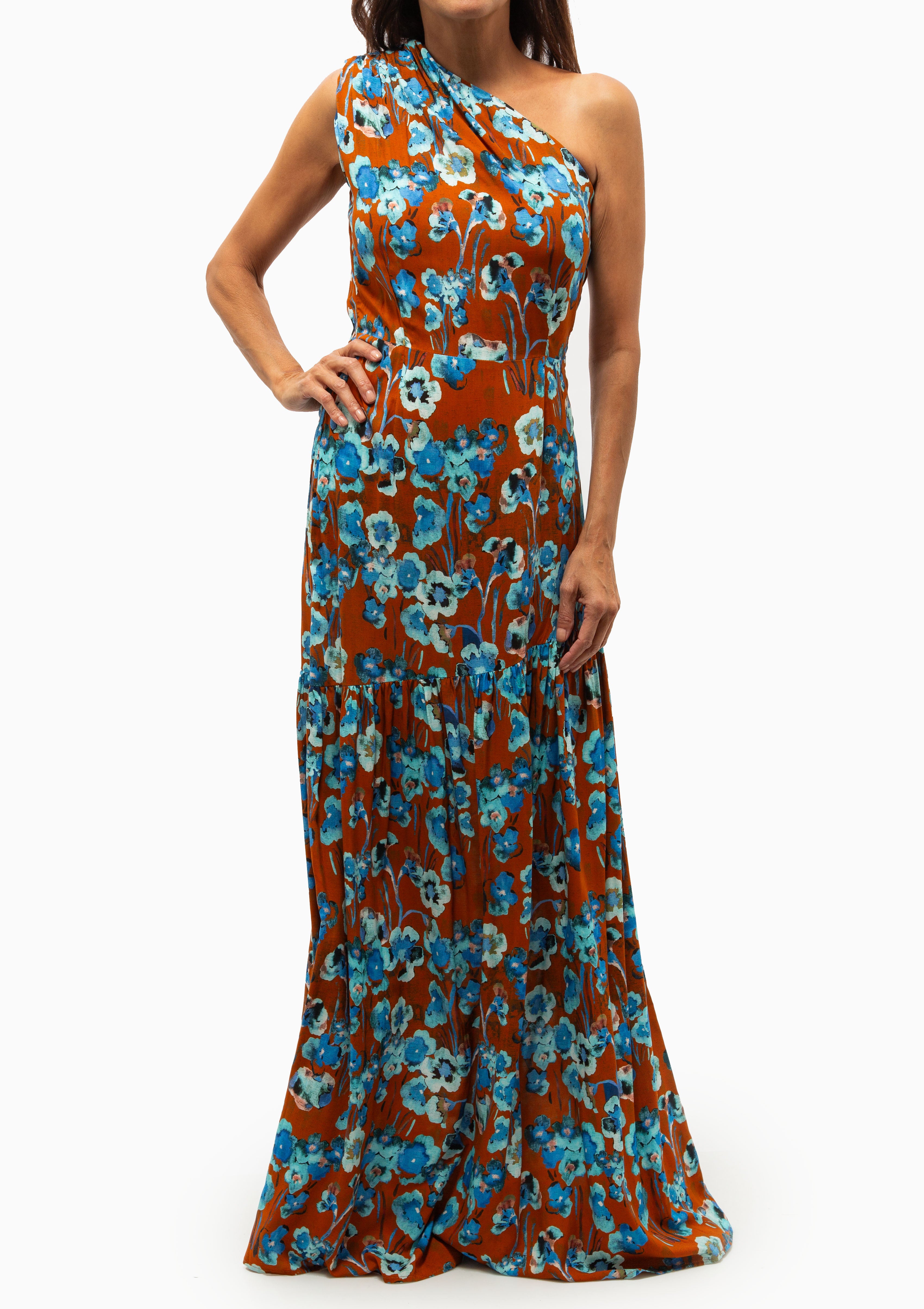 Single Shoulder Maxi Dress | Desert Floral