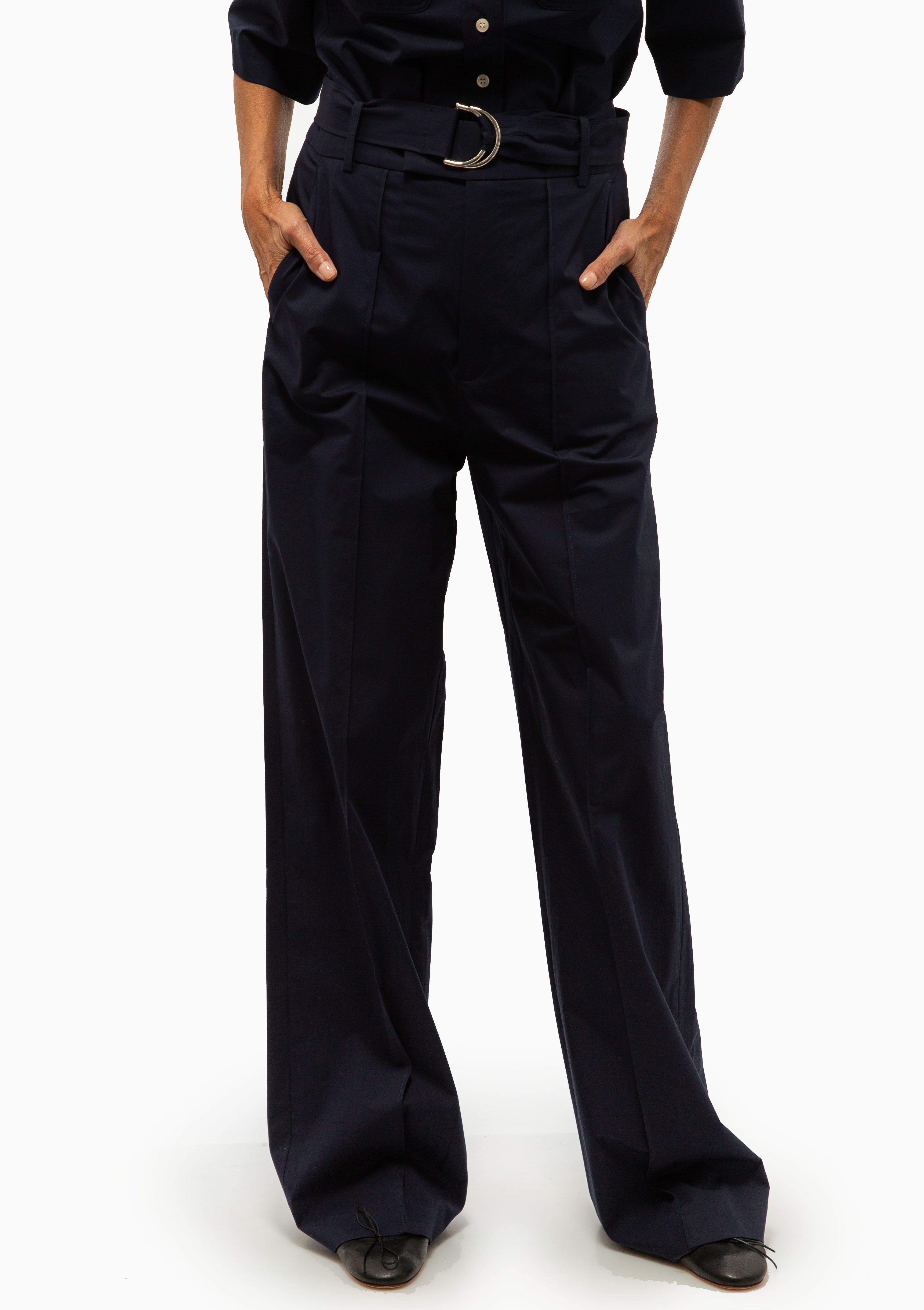 Straight Leg D-Ring Trouser | Navy Poplin