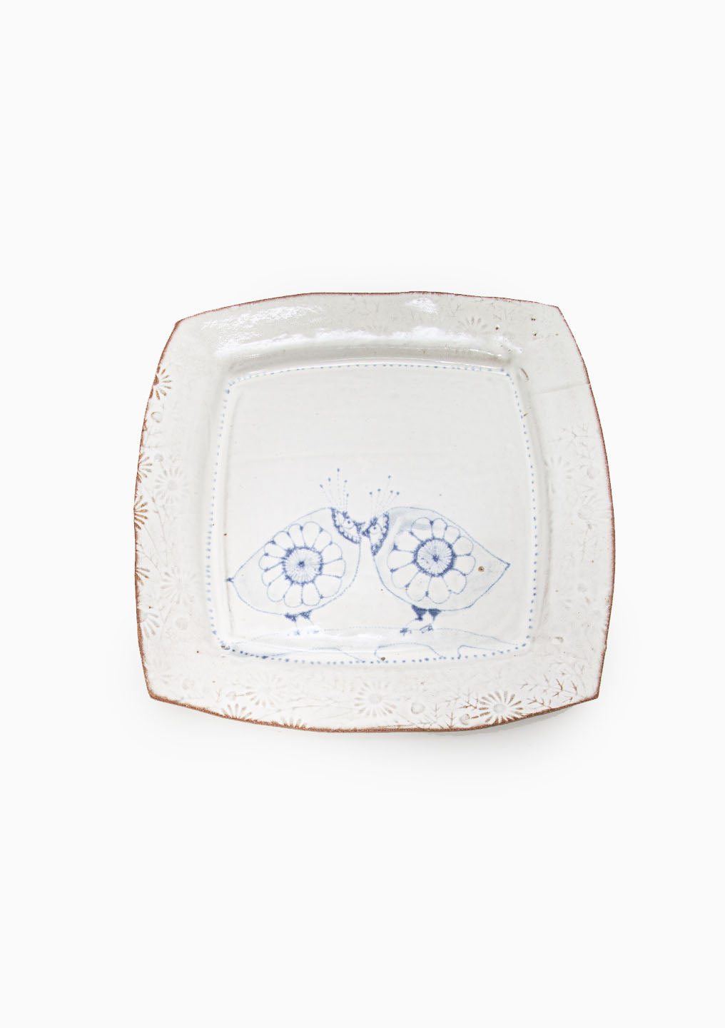 Large Square Platter Love Birds Blue 7