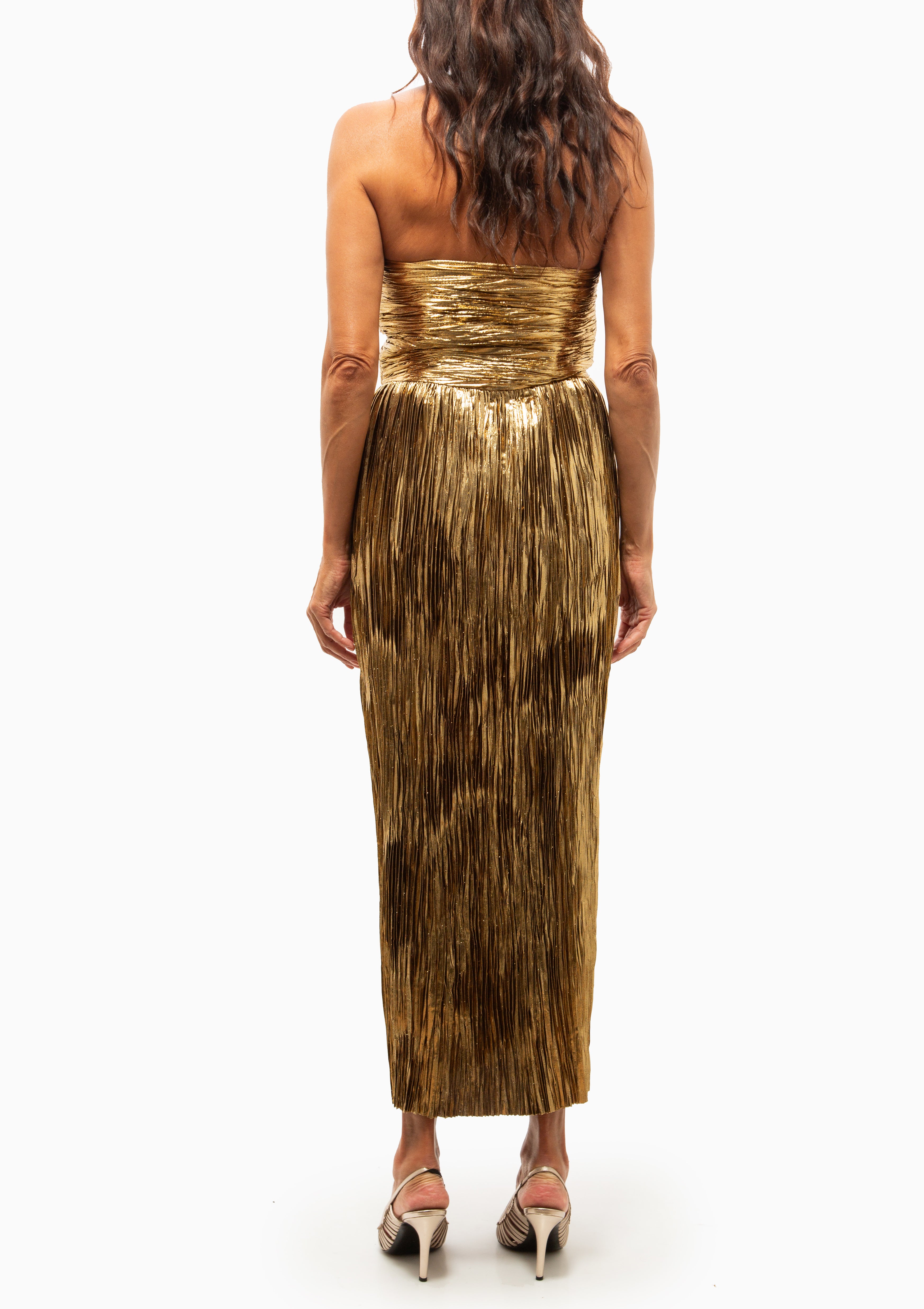 Adelaide Strapless Pleated Dress | Gold