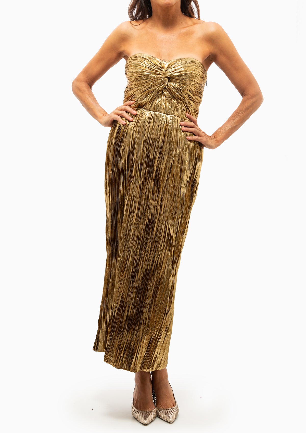 Adelaide Strapless Pleated Dress | Gold
