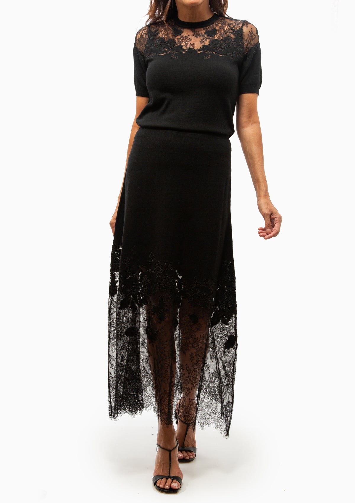 Ella Short Sleeve Lace Top | Noir