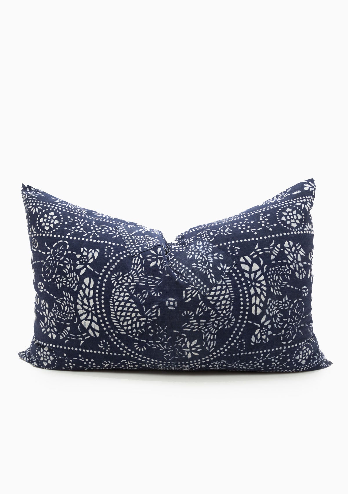 Vintage Asian-Inspired Indigo Block Print Cushion | 23"x38"