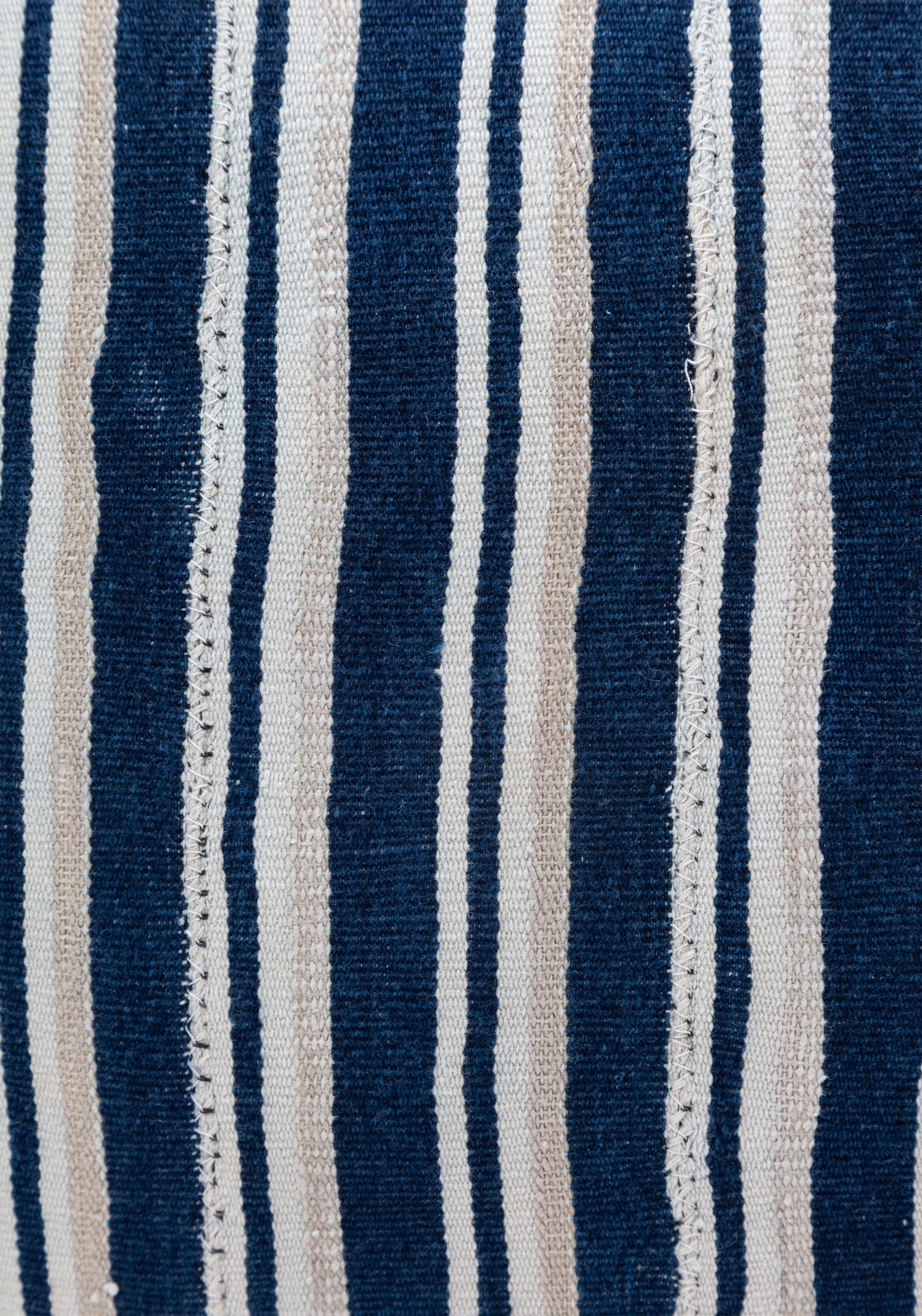Vintage Blue/Taupe/Ivory Stripe Cushion | 20"x20"