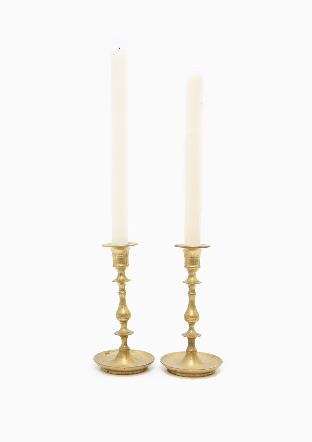 Vintage Brass Dish Base Candlesticks Pair | 7"