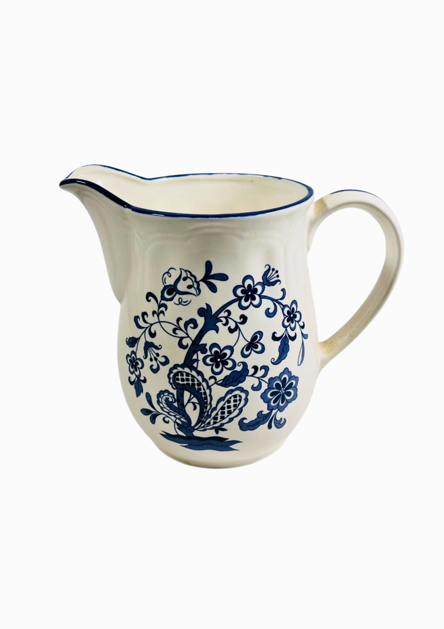 Vintage Baker Hart & Stuart Blue Garden Floral Ceramic Pitcher