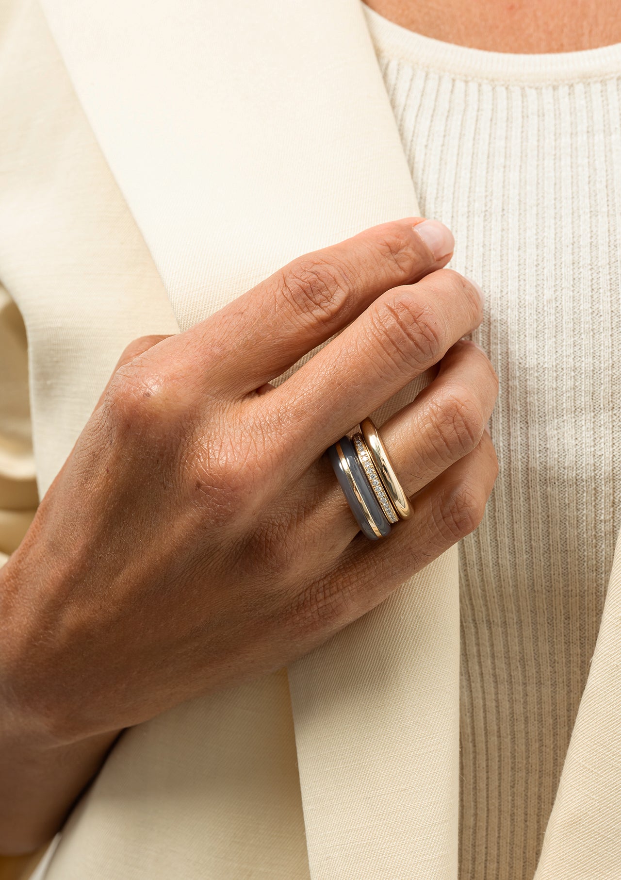 14K Classic Ring Stack | Grey Agate