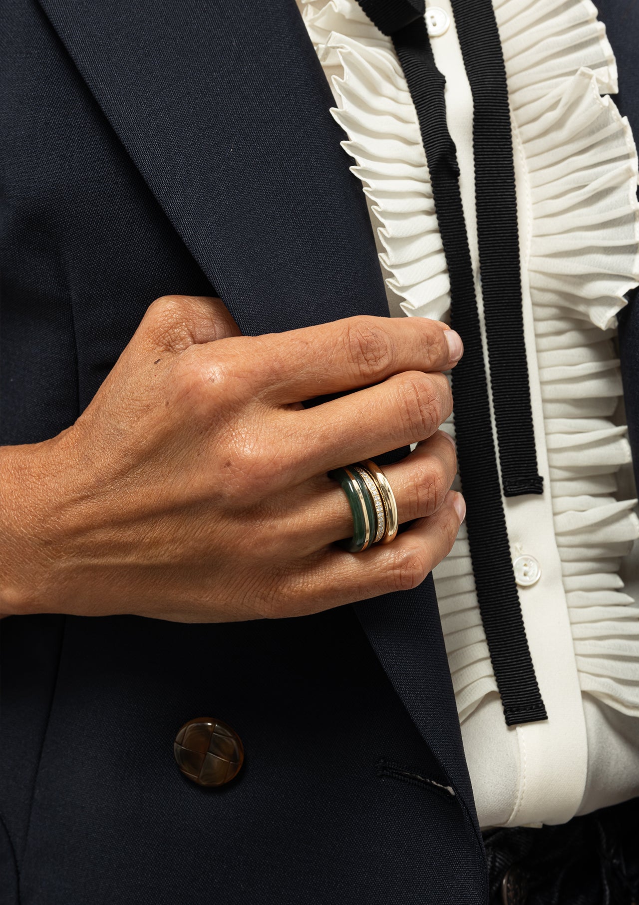 14K Classic Ring Stack | Moss Agate