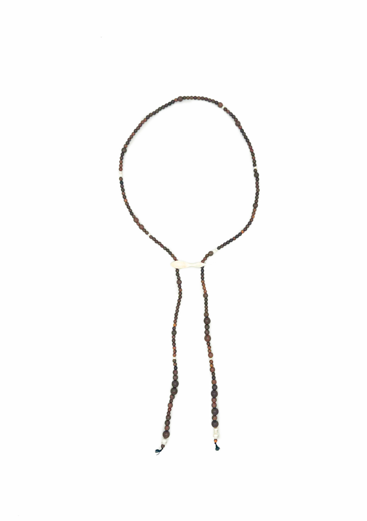 Hanging Gourd, Zebra Wood & Sterling Silver Hook Beaded Necklace