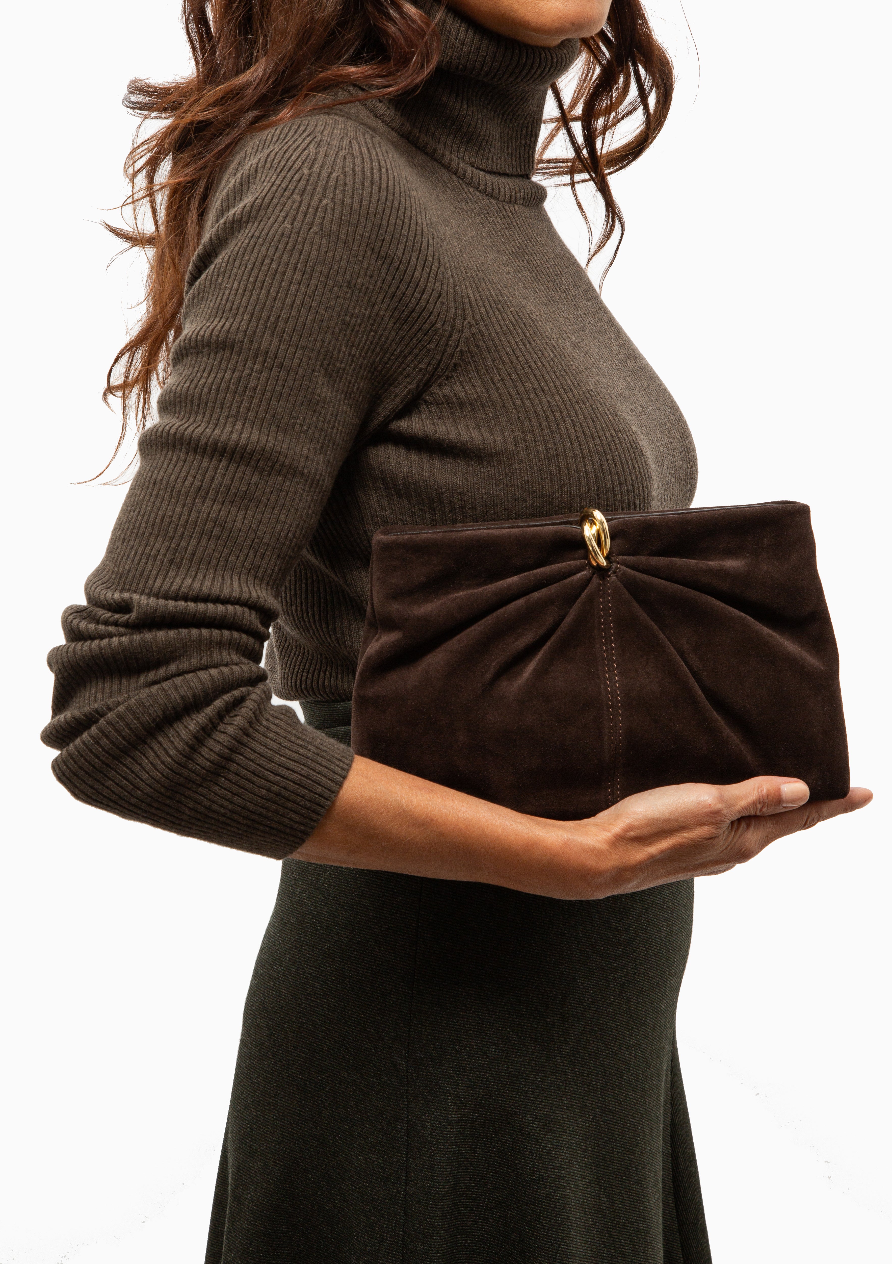 Corrine Suede Gathered Clutch | Brown