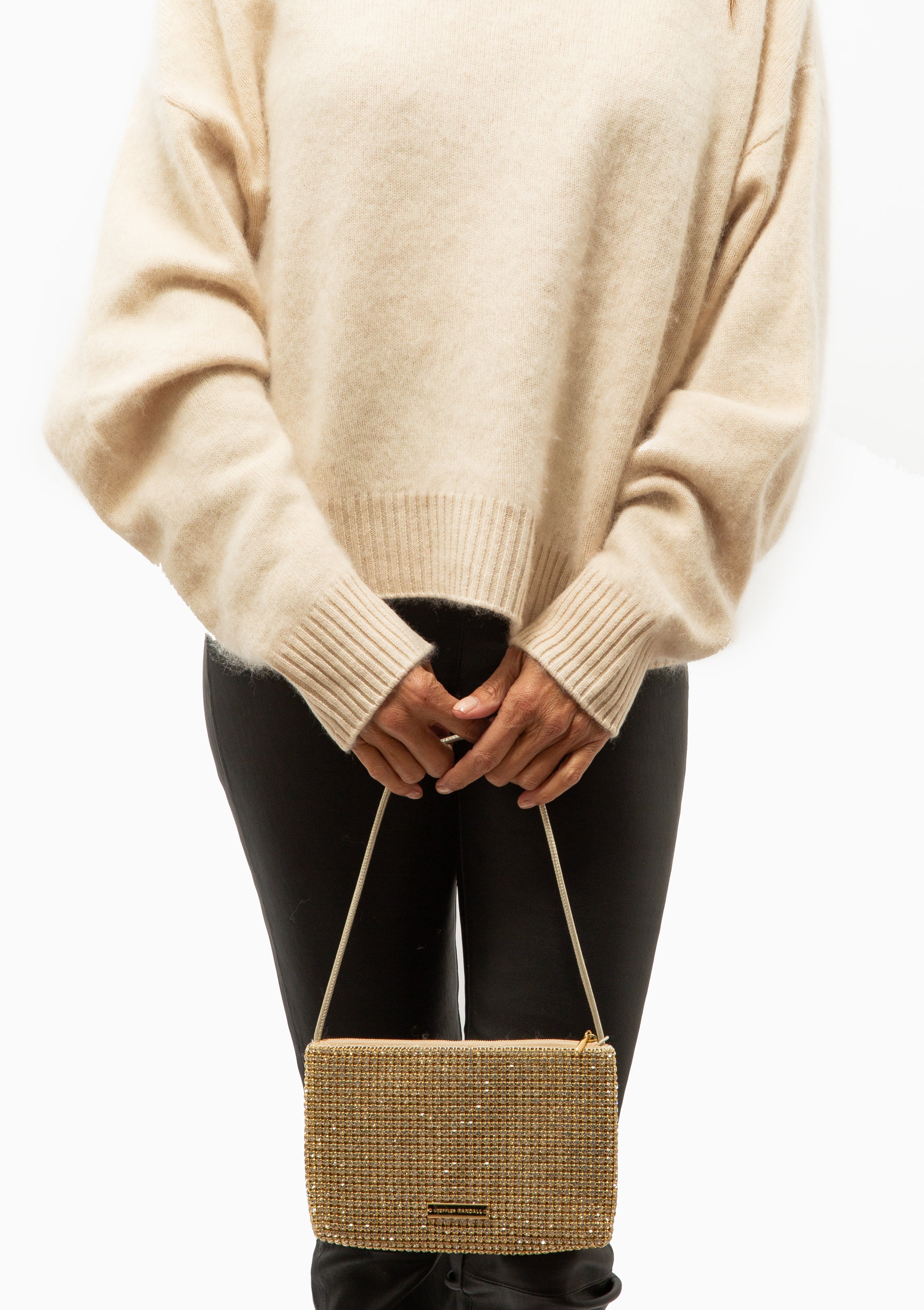Yara Flat Clutch | Gold Diamonte