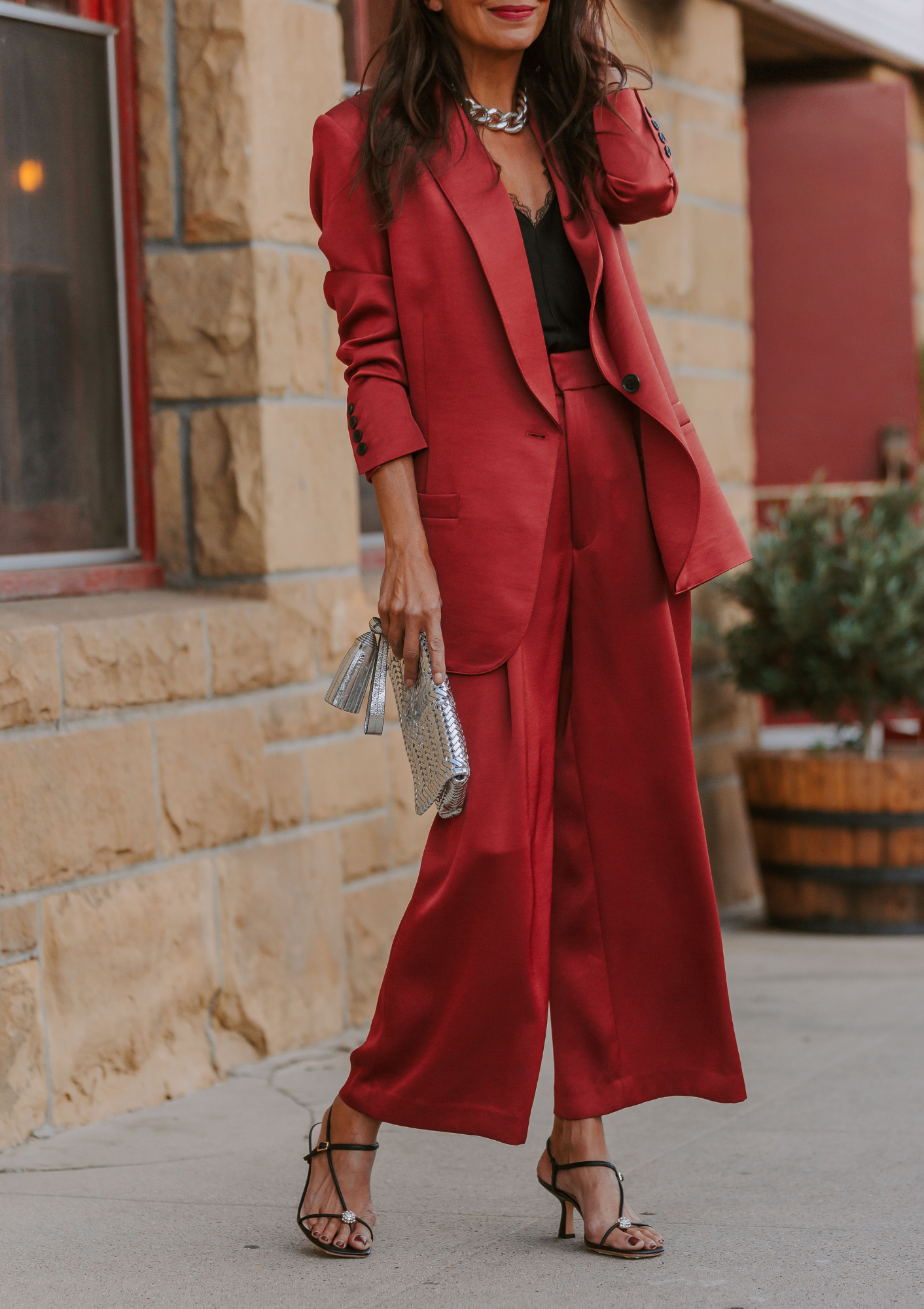 Shawl Collar Oversized Blazer | Crimson