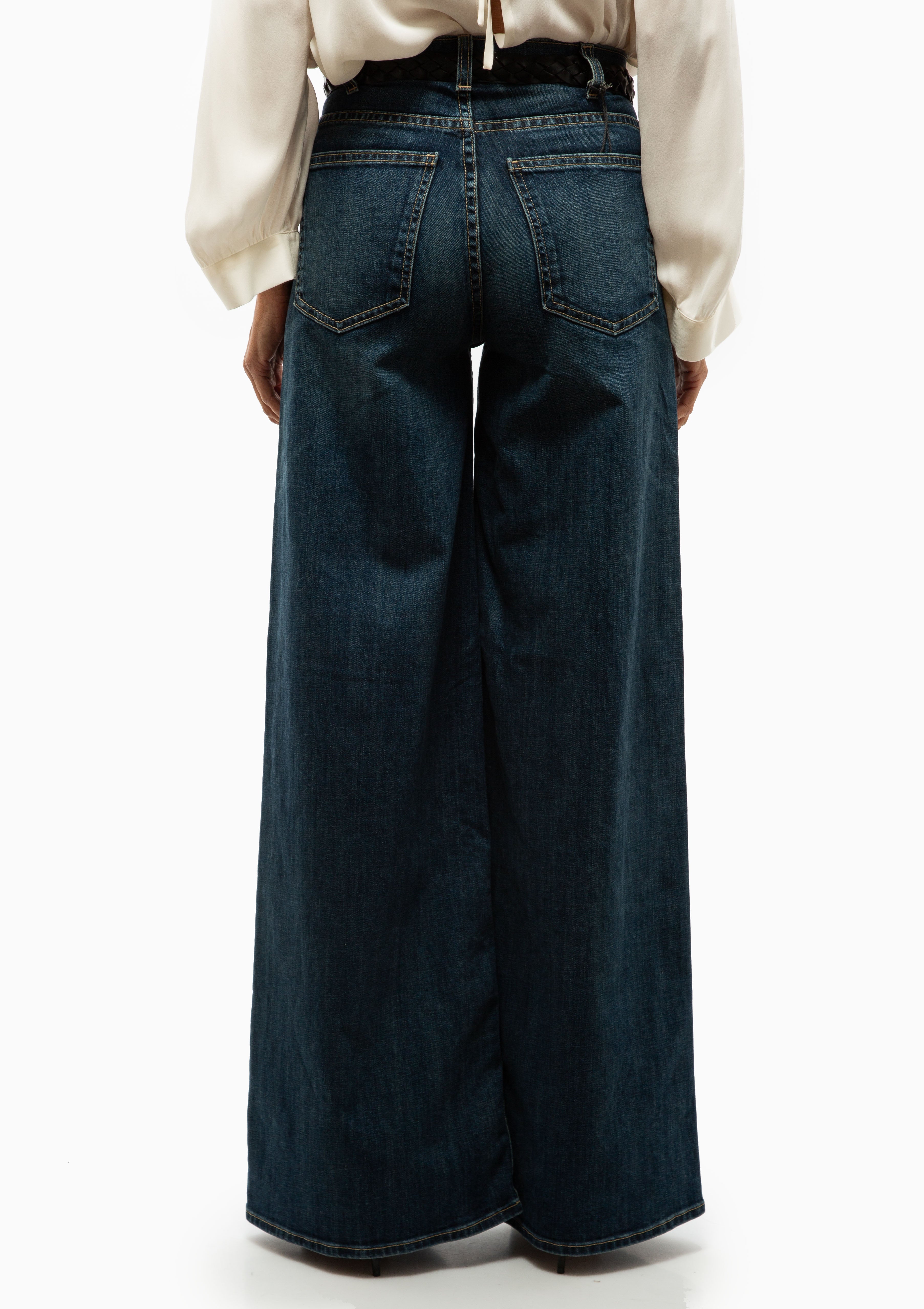 Back view of the Nili Lotan Rolland Jean in Simon Wash. Available at Diani.