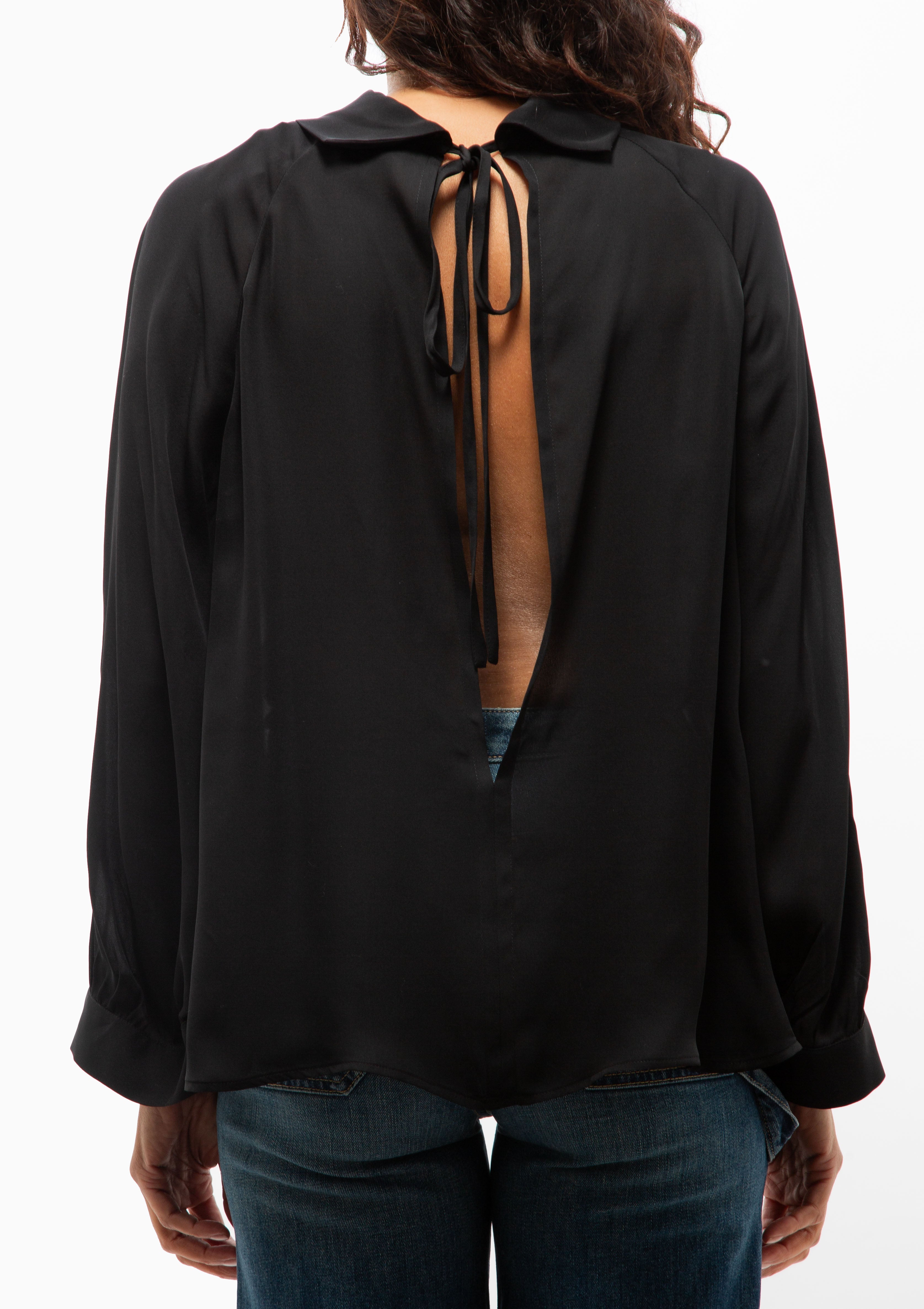 Back view of the Nili Lotan Eliana top in black. Available at Diani.