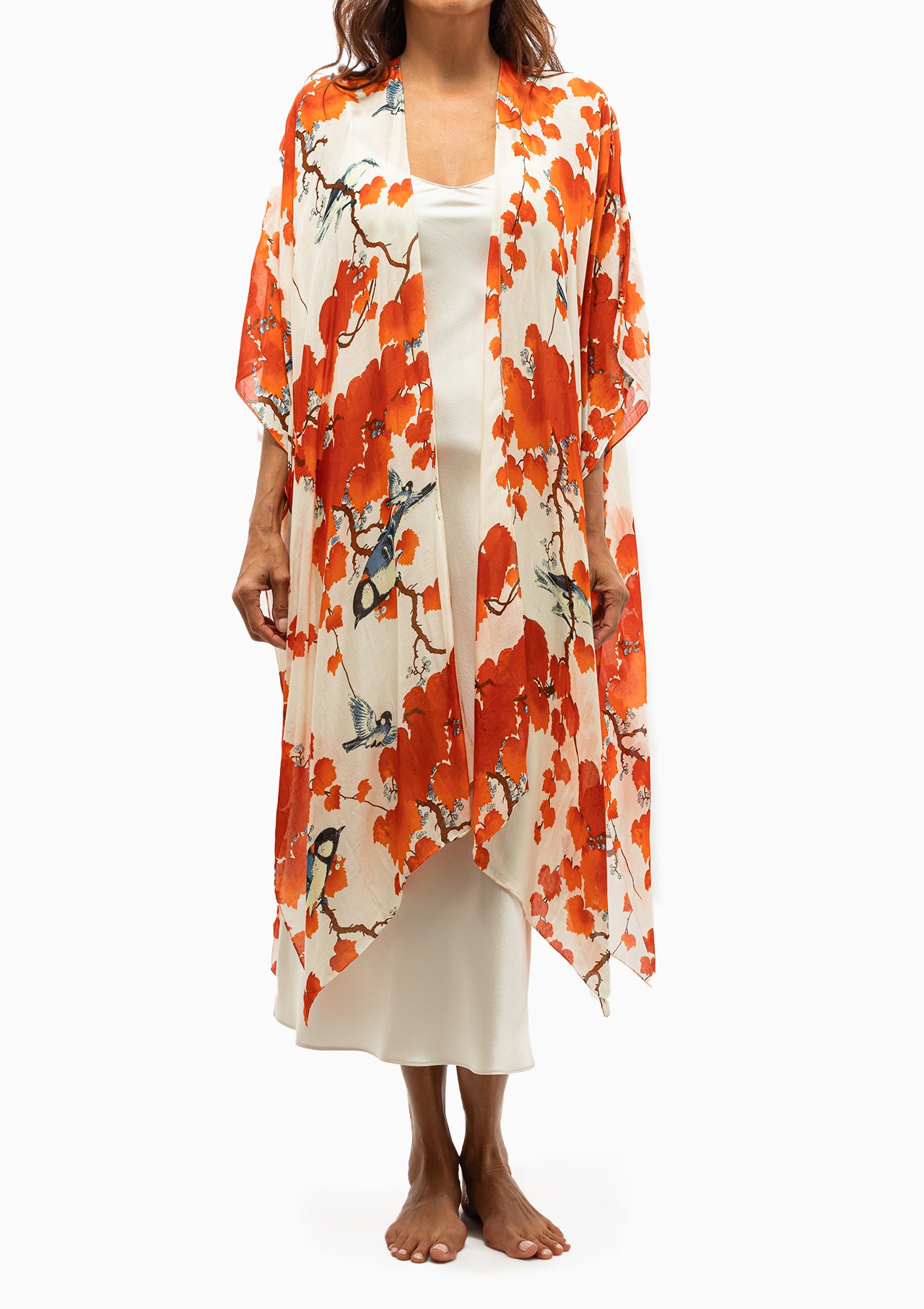 Blossom Branch Long Kimono | Red