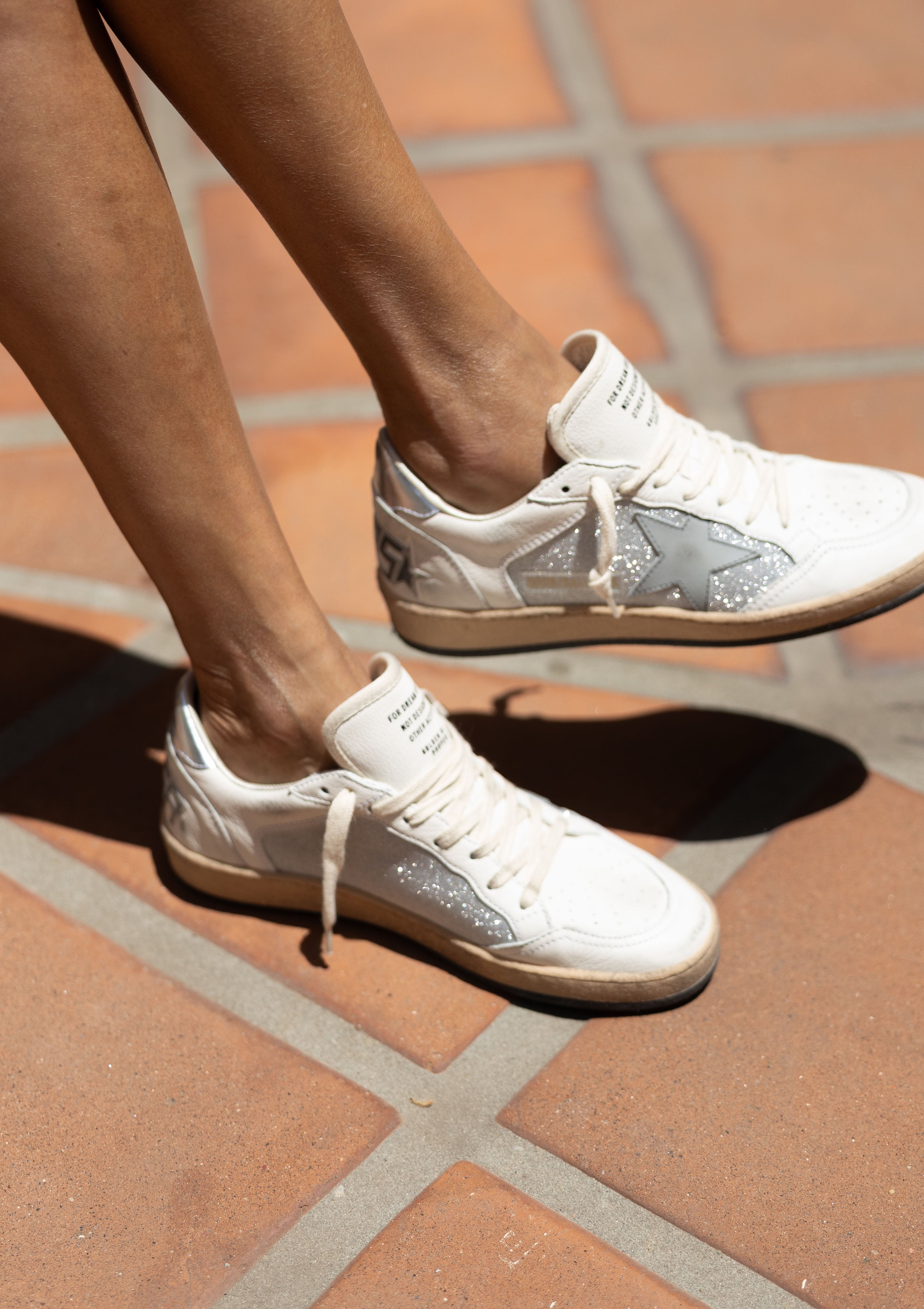 Ball Star Sneaker Glitter & Leather Upper | Natural White/Silver