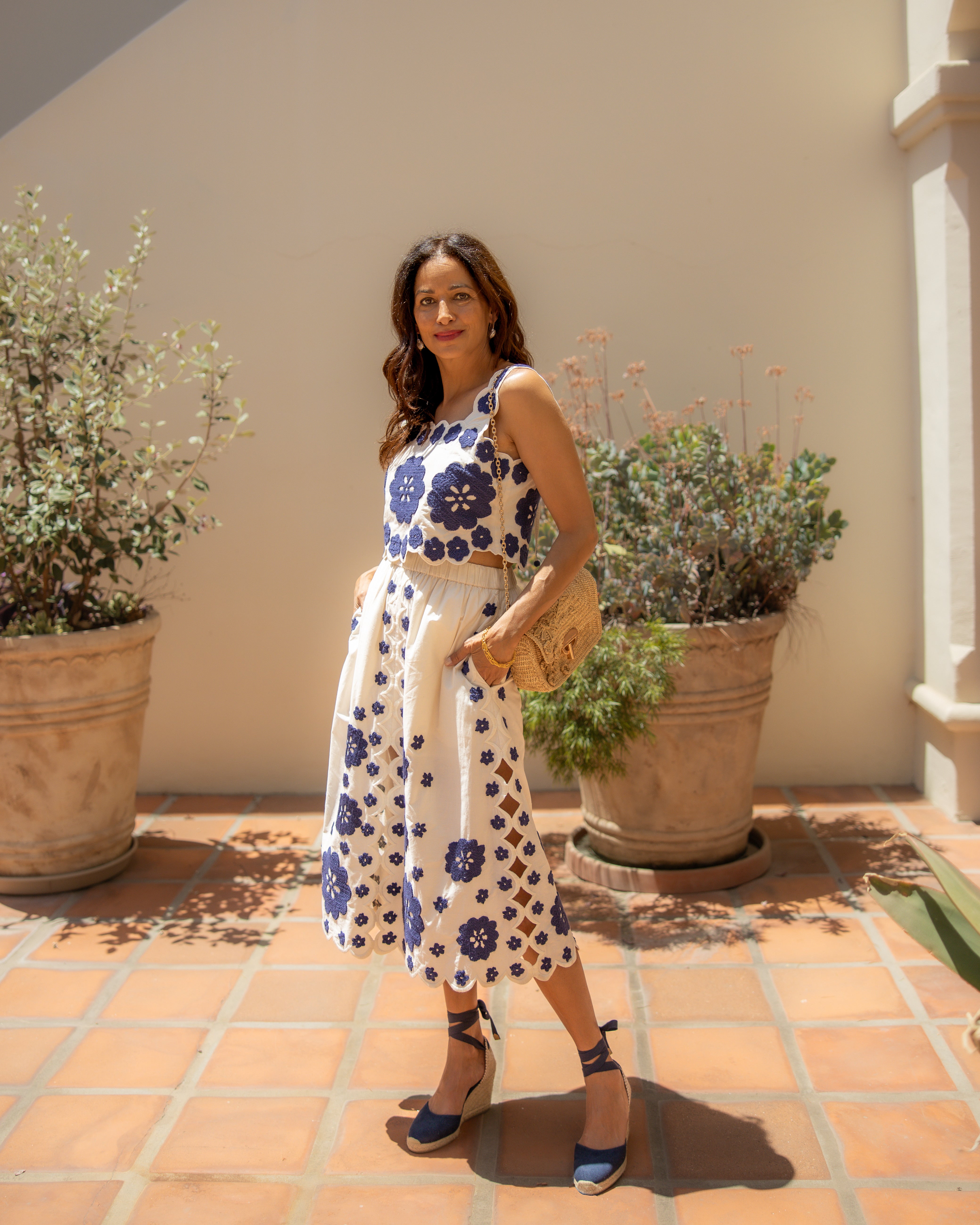 Raffia Floral Moon Bag | Naturel
