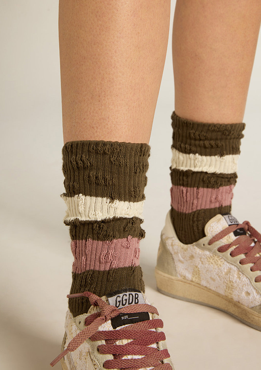 Distressed Details Stripe Socks | Kalamata Olive/Multi