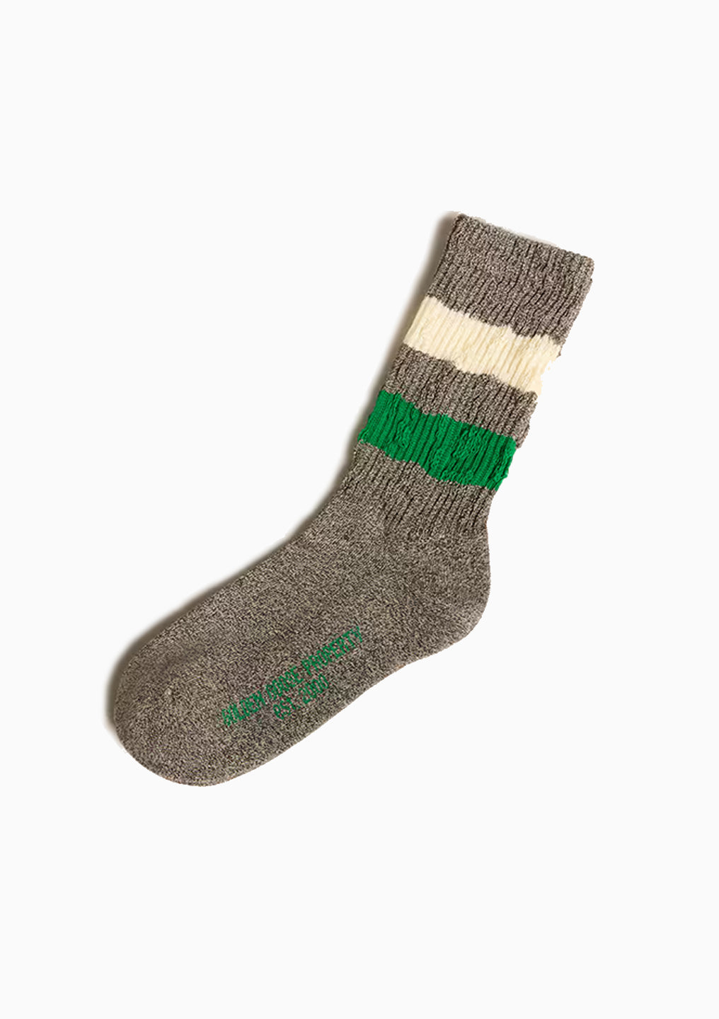 Distressed Details Stripe Socks, Grey Melange | White/Green