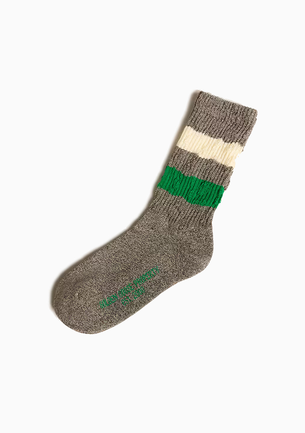 Distressed Details Stripe Socks, Grey Melange | White/Green