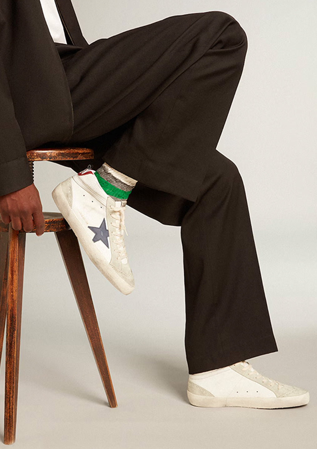 Distressed Details Stripe Socks, Grey Melange | White/Green