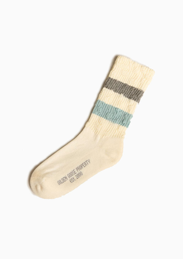 High Ribbed Two-Tone Stripe Socks | Vintage White/ Grey