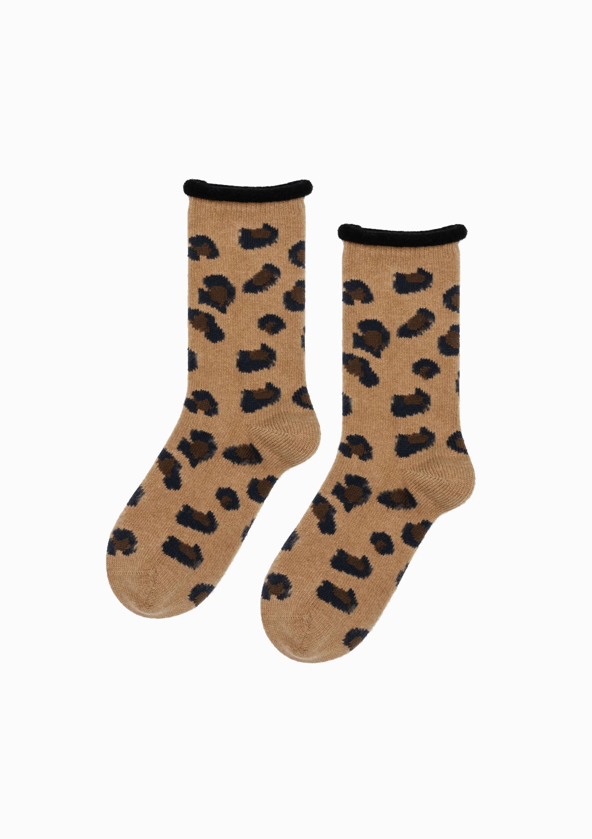 Cheetah Cashmere Crew Socks | Camel
