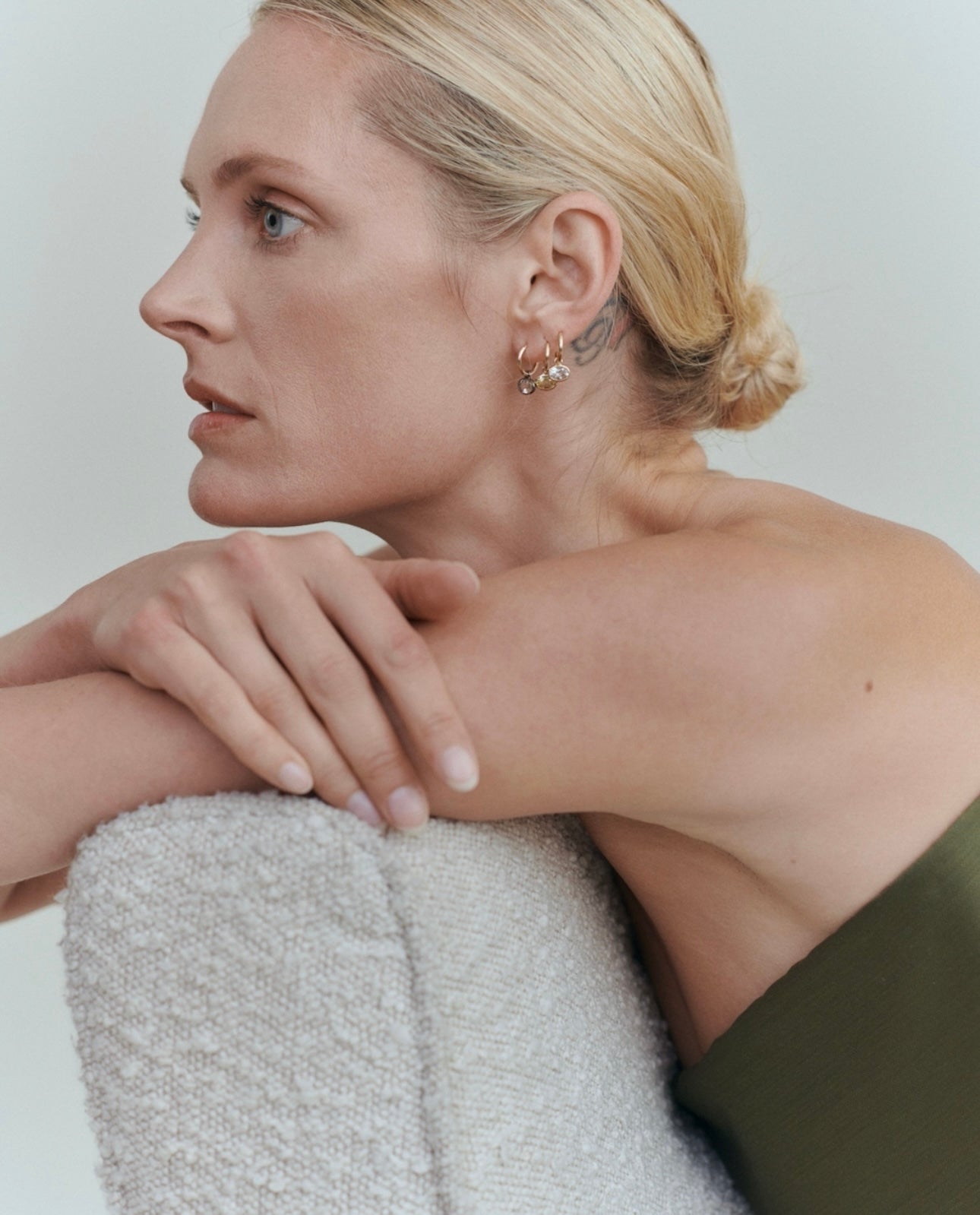 14K Orbit Hoops | White Topaz & Black Rhodium