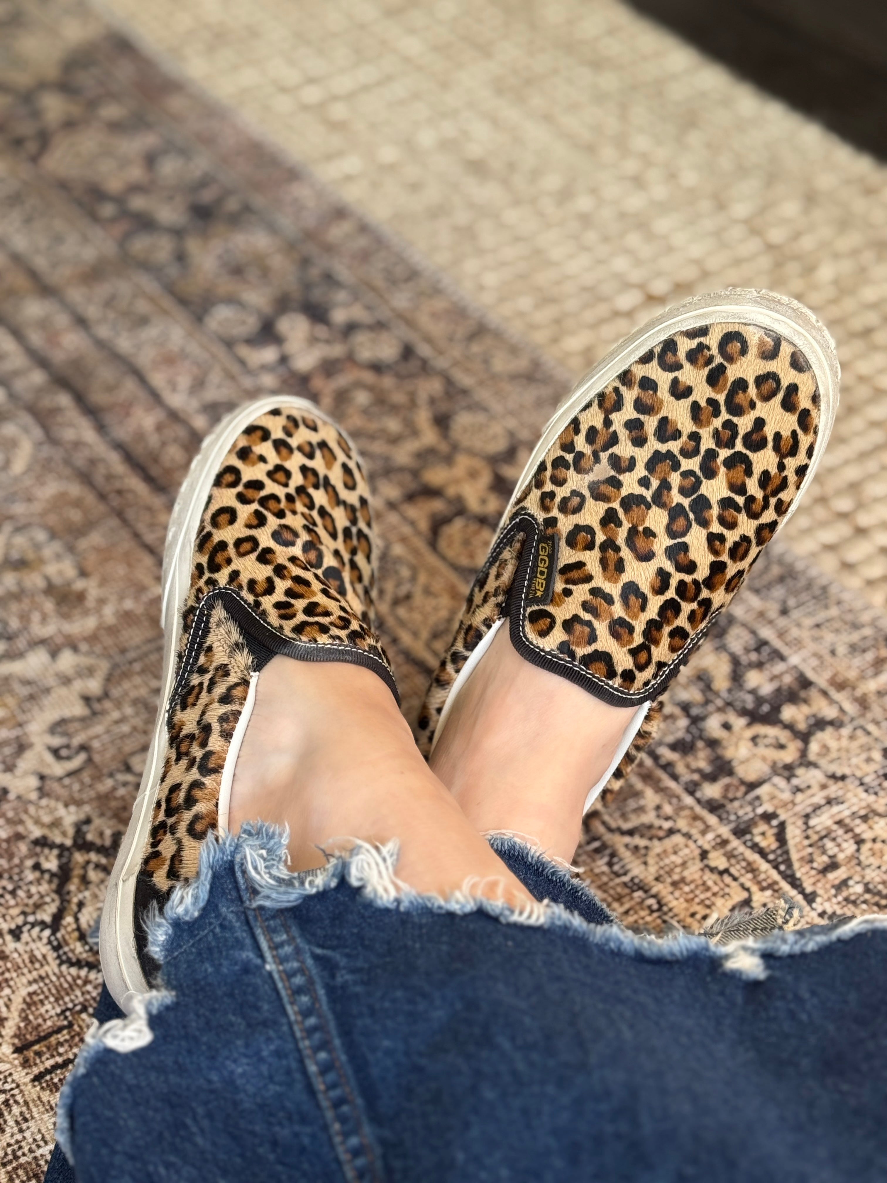 VCE Penstar Sneaker Leopard-Print Pony Leather Heel Tab | Black/Brown