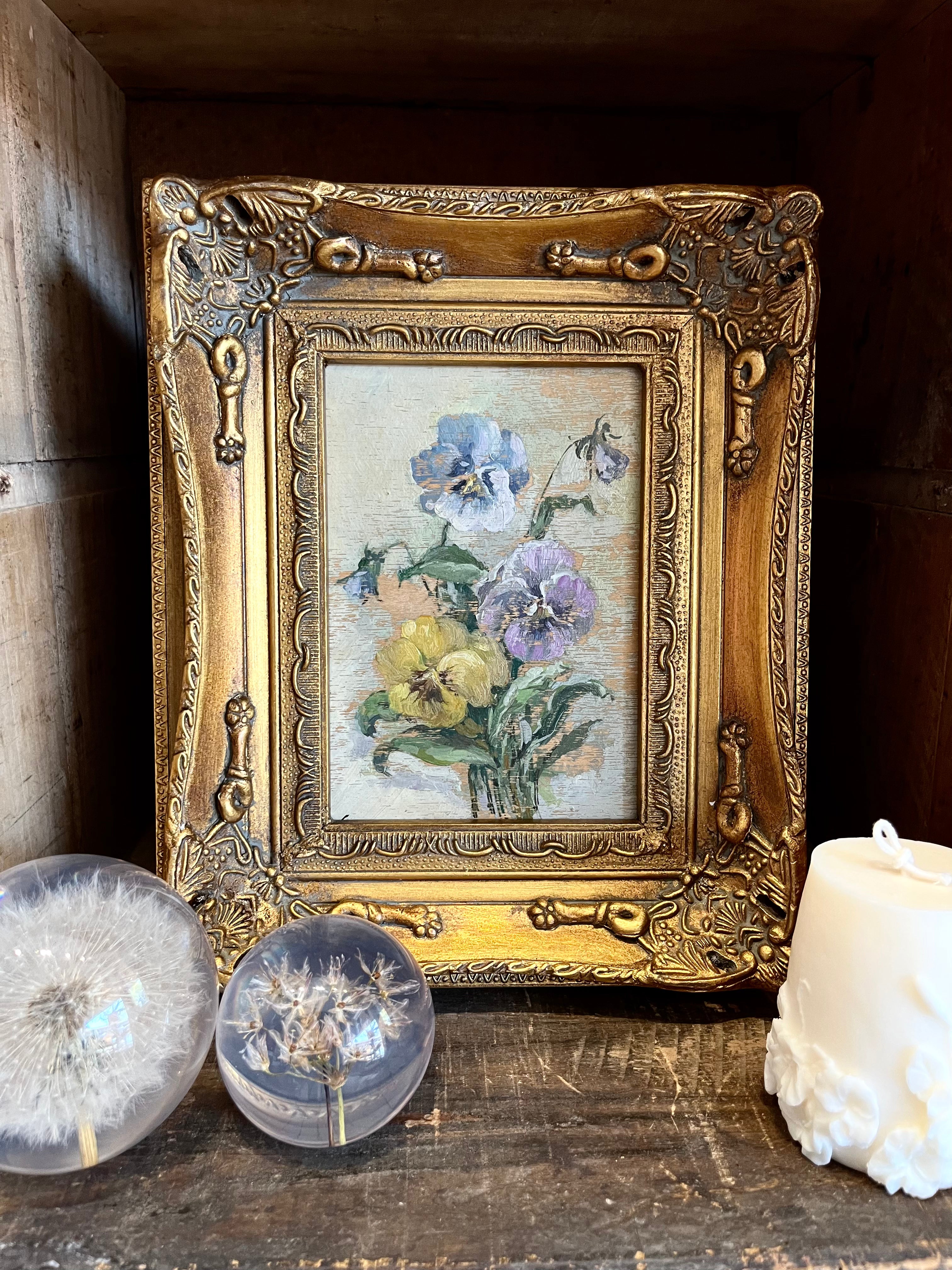 Original Antique Violets Oil Painting | 5.5" x 7"