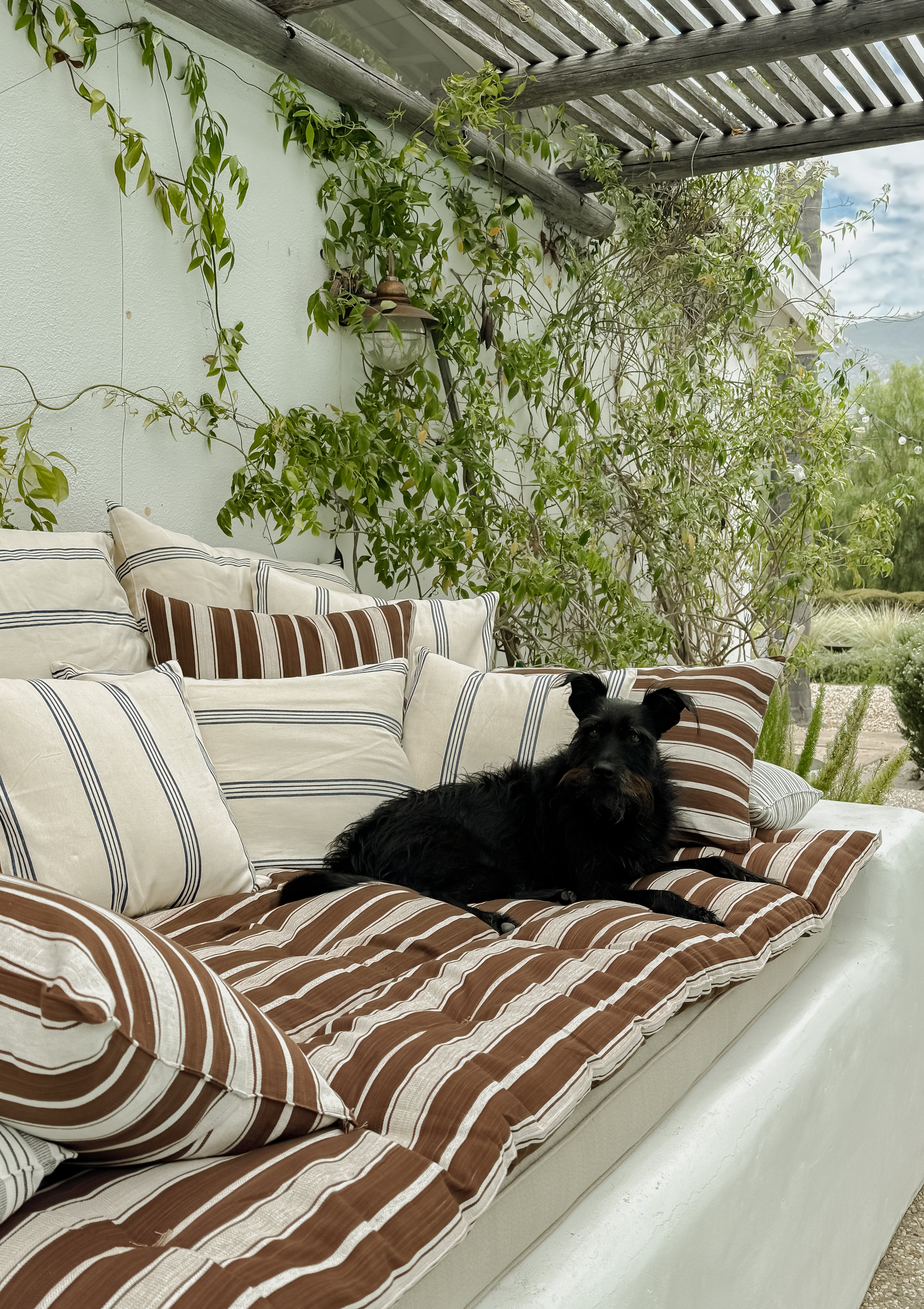 New Headboard Cushion, Navy/Ecru Thin Stripe | 24" x 32"
