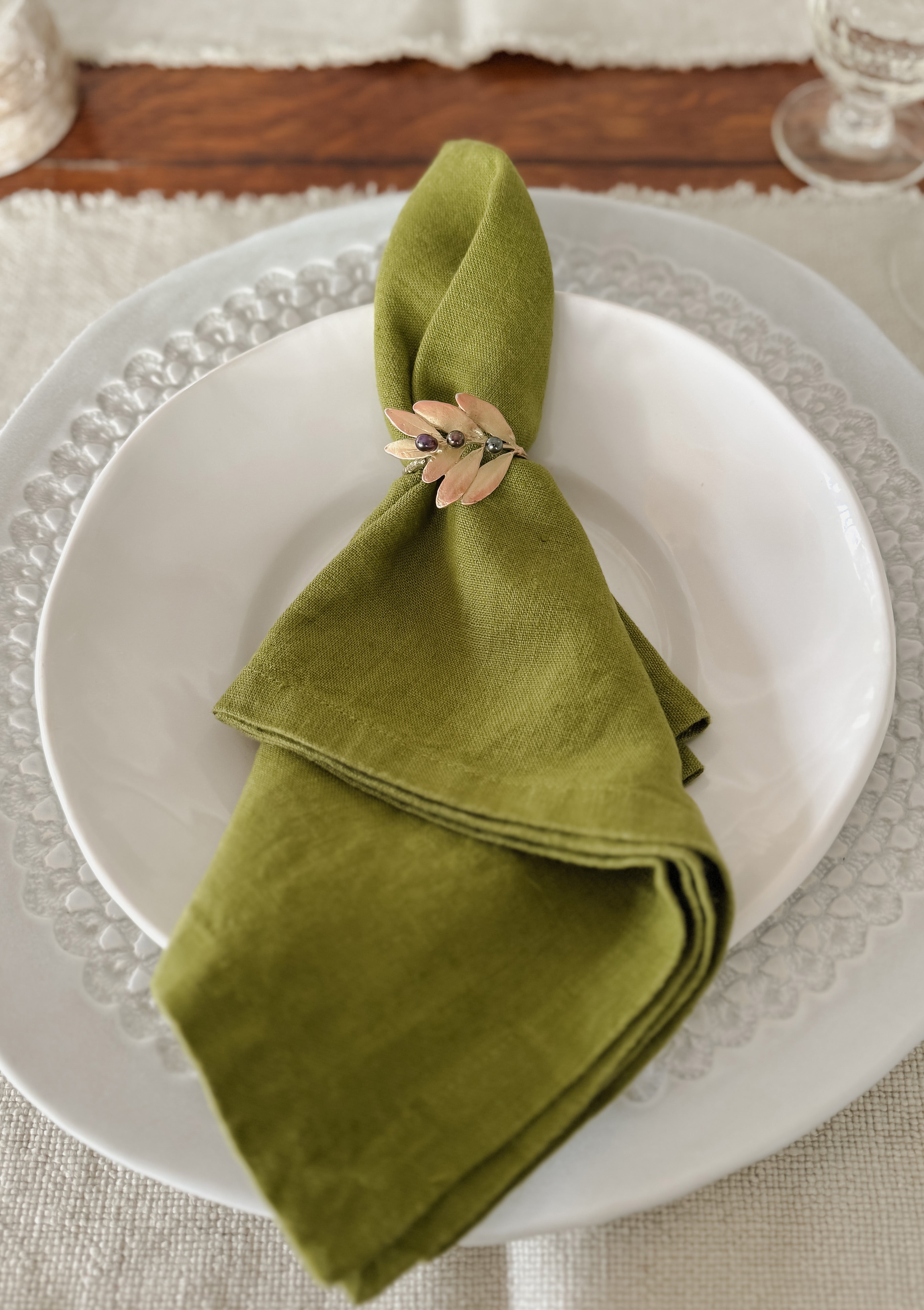 Winter Green 100% Stone Washed Linen Napkin | Set Of 4