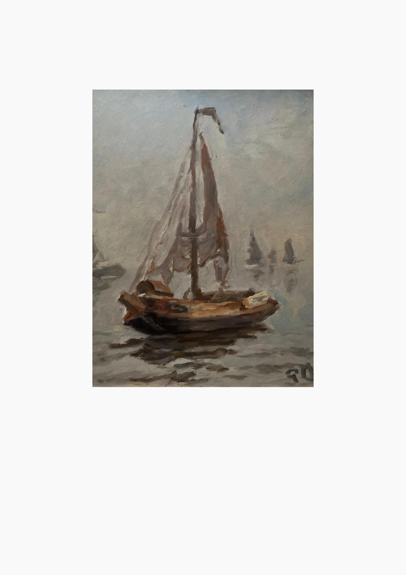 Original Antique Dutch Sailboat Oil Painting | 18" x 21"